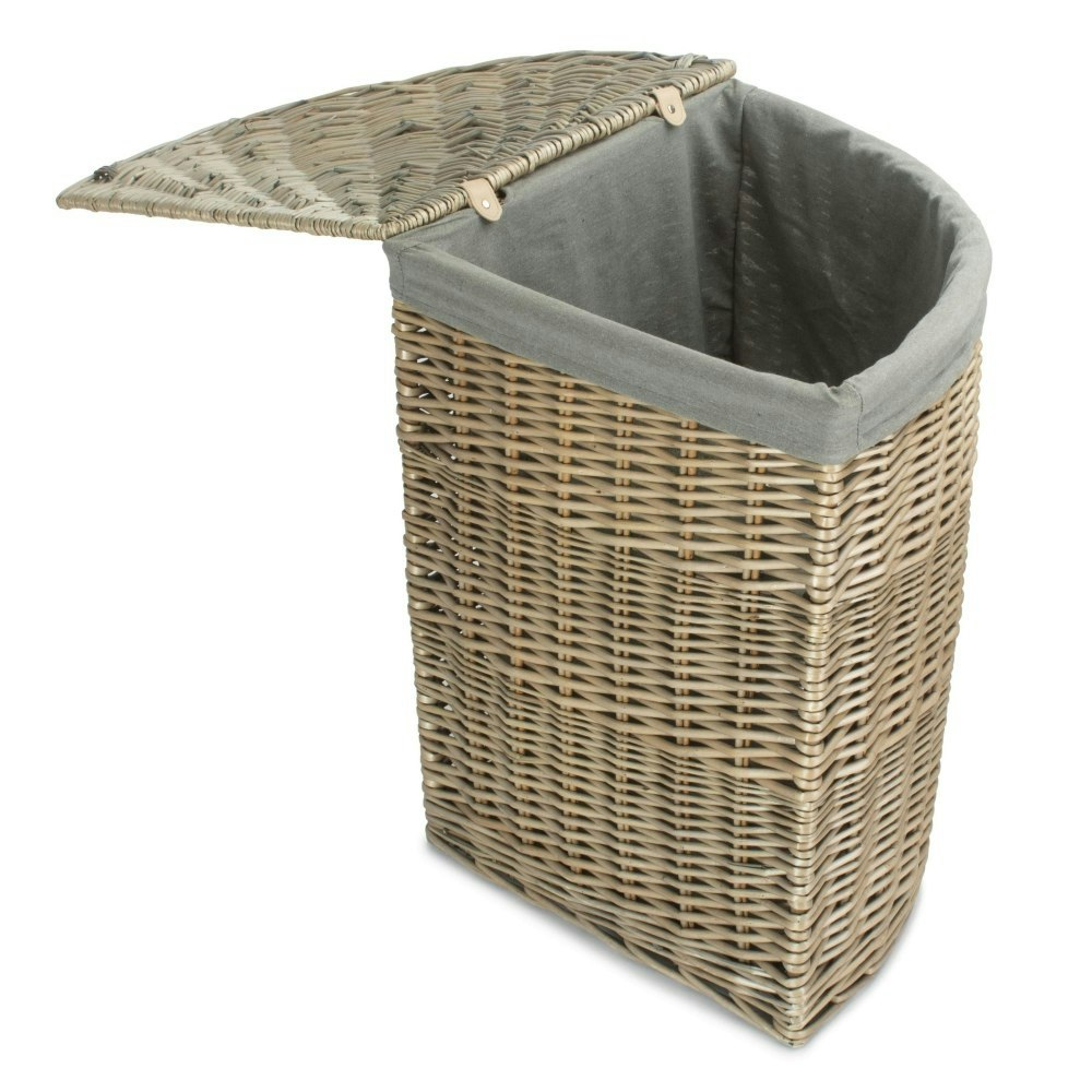 Rackhams Grey Small Antique Wash Corner Linen Basket With Sage Lining