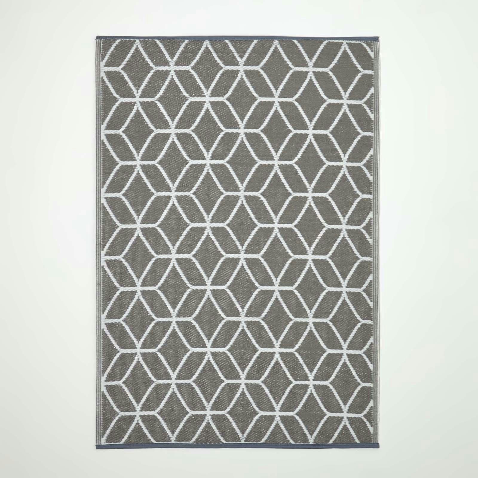 Homescapes Grey/White Outdoor Rug Luxury Waterproof Reversible, For Garden, Geometric - 120 X 180 Cm