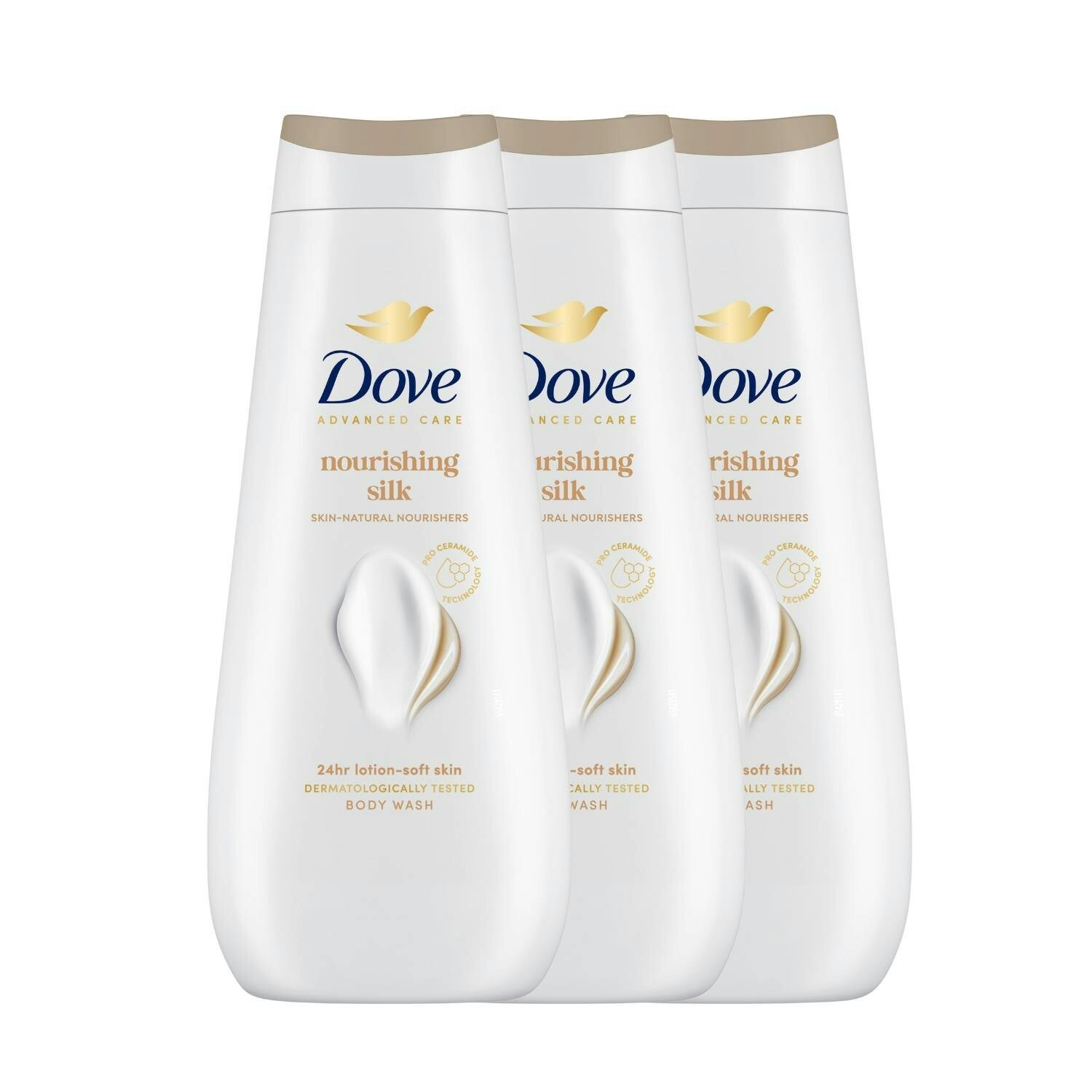 Dove Advanced Care Nourishing Silk Body Wash 24H Renewing Micromoisture,3X400ml - Image 3