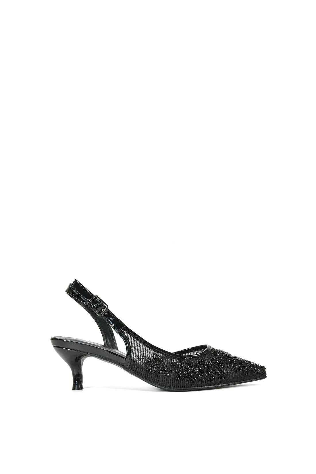 Xy London Women's Black Embroidered Slingback Court Shoes With Kitten Heel - 7