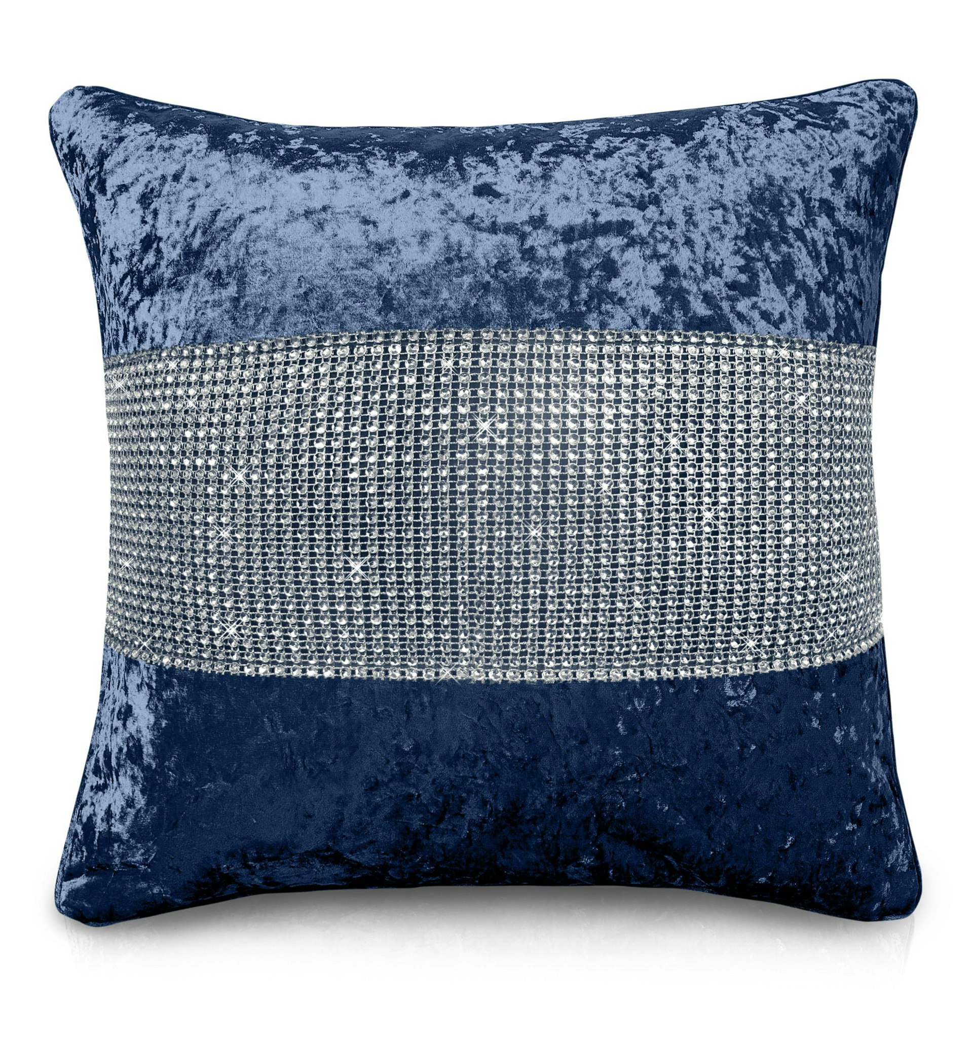 Intimates Luxury Crushed Velvet Diamonte Detail Cushion - 43Cm X 43Cm - Navy