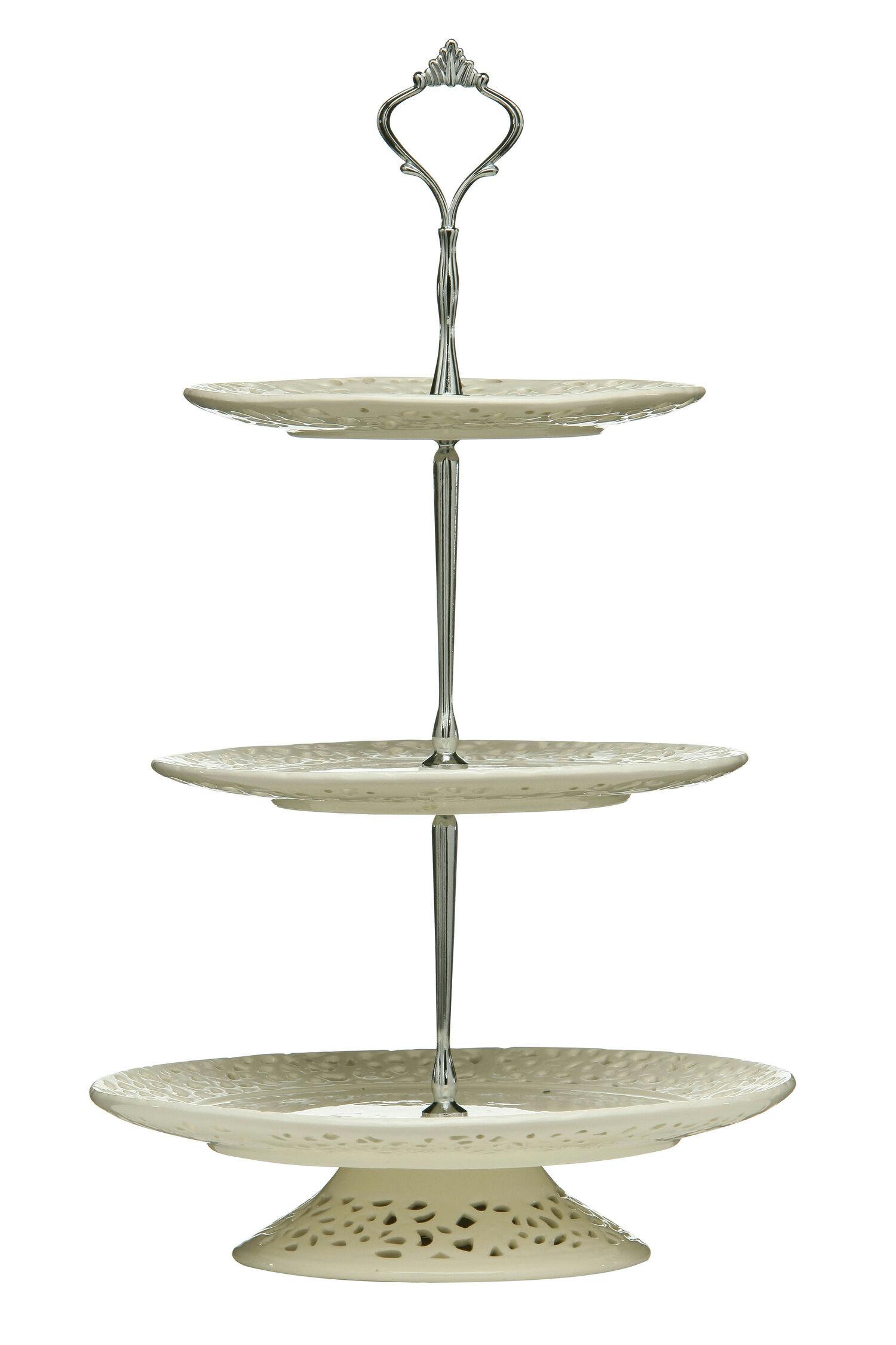 Maison By Premier Unisex Cream 3 Tier Ceramic Lace Cake Plate - Image 4