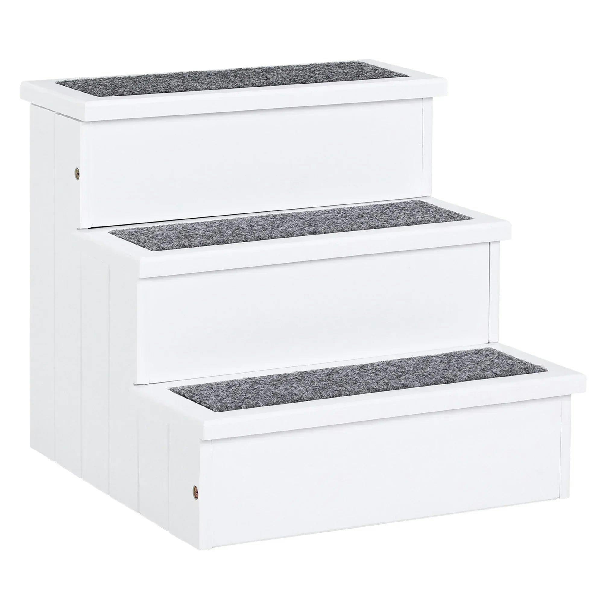 Pawhut White 3 Step Wooden Dog Steps Pet Stairs For Dogs, Cat Ladder W/ Storage In | Size: Small - Image 6