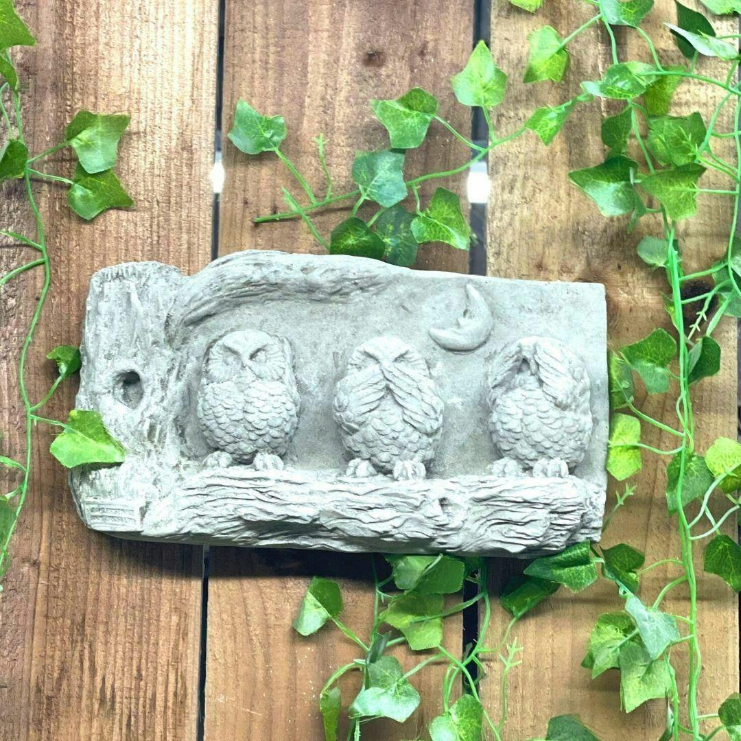 Osn Wise Three Owl Stone Cast Wall Plaque