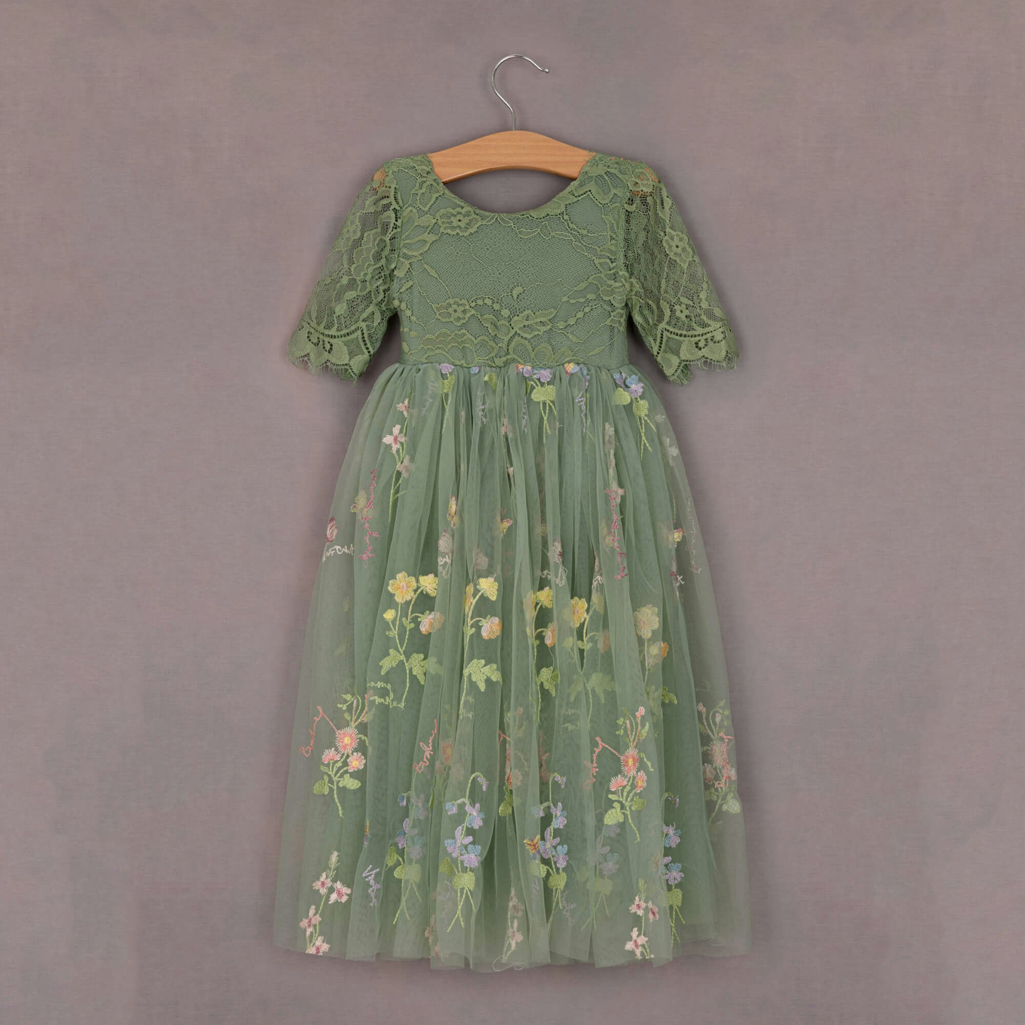 Uk Flower Girl Boutique Girls Uk Flower Boutique Enchanted Dress - Embroidered Fern Lace - 12/24 Months