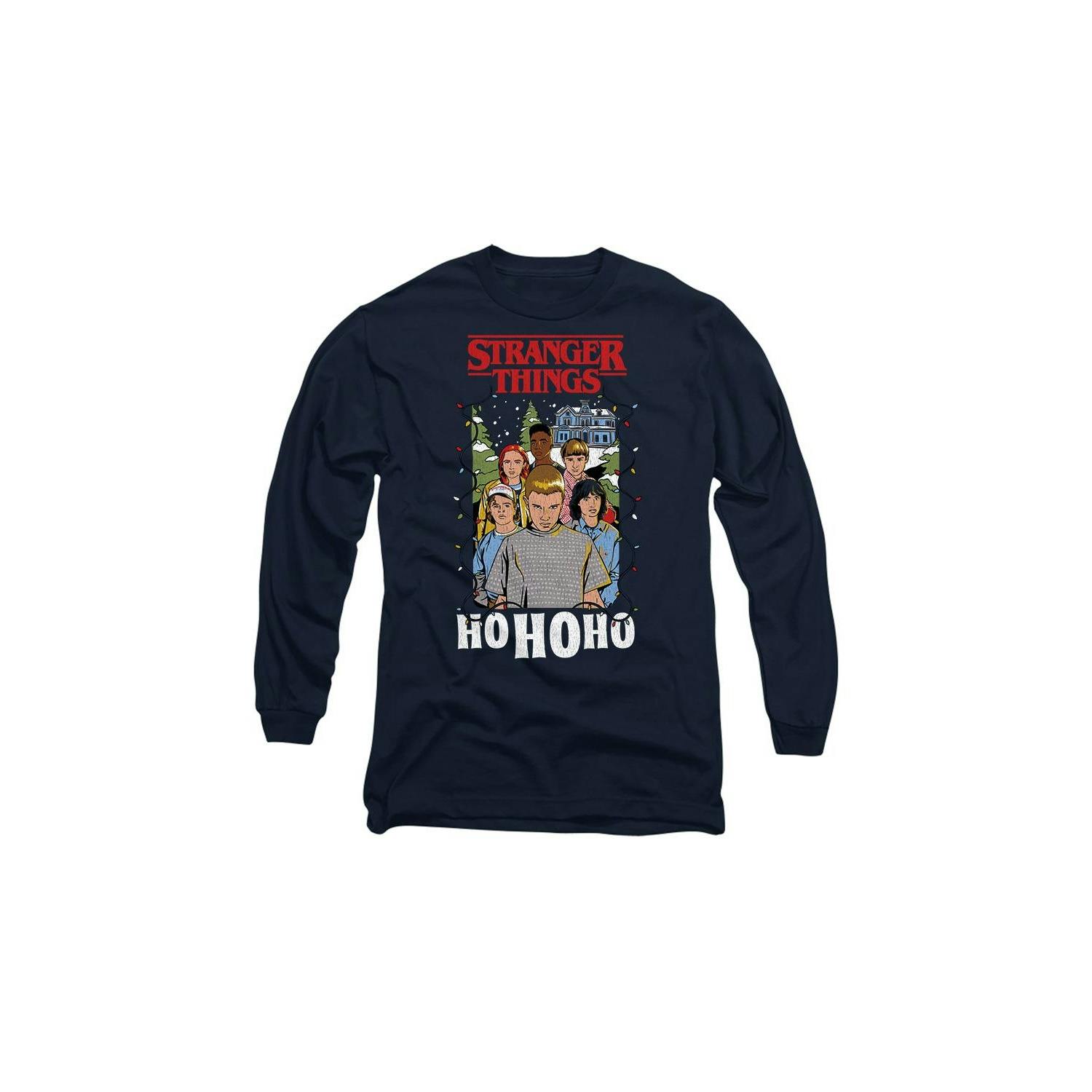 Stranger Things Unisex Adult Ho Ho Ho Group Shot T-Shirt - Navy - Xl - Navy