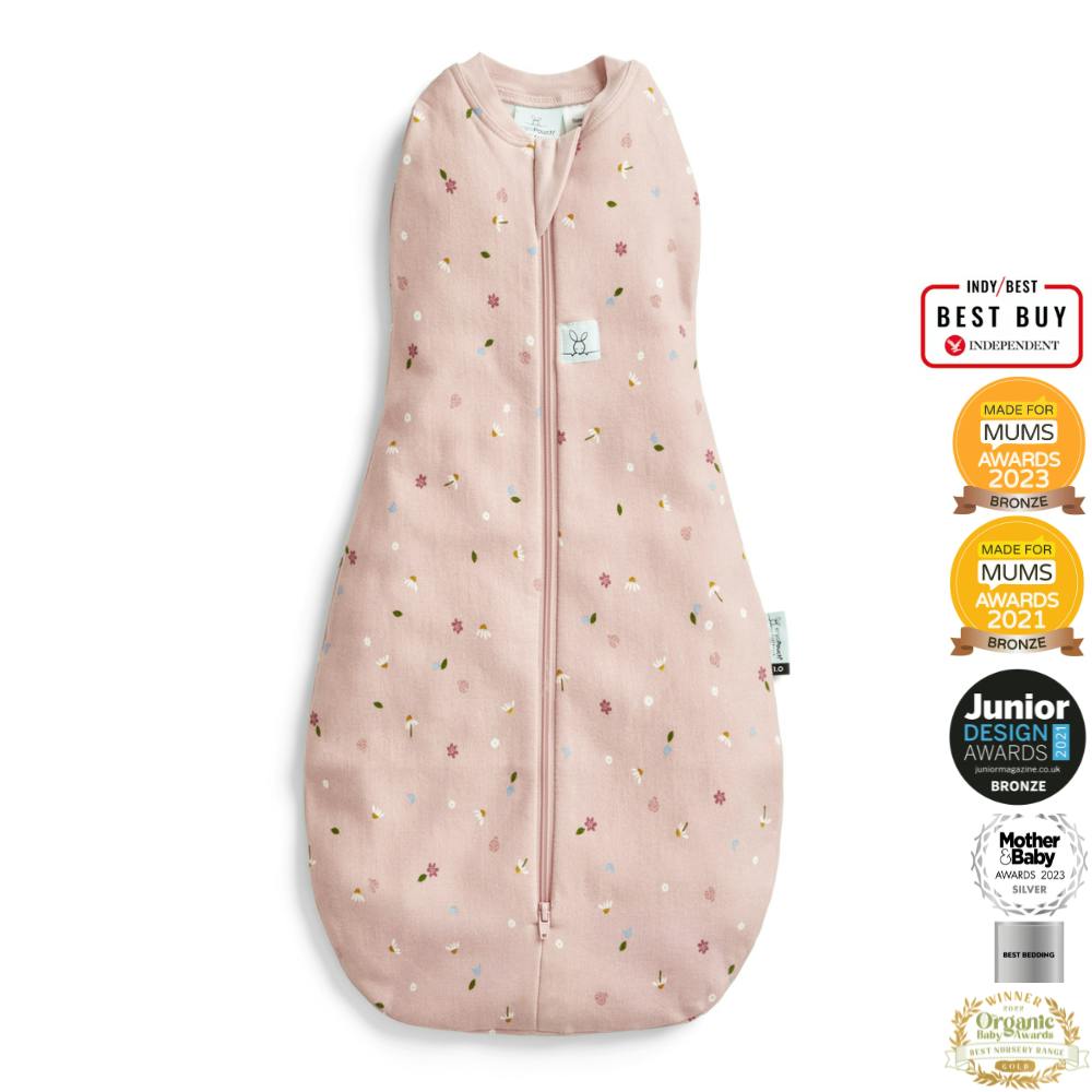 Ergopouch Pink Organic Summer Cocoon Swaddle Sleeping Bag - Daisies - 0.2 Tog - 03-06M