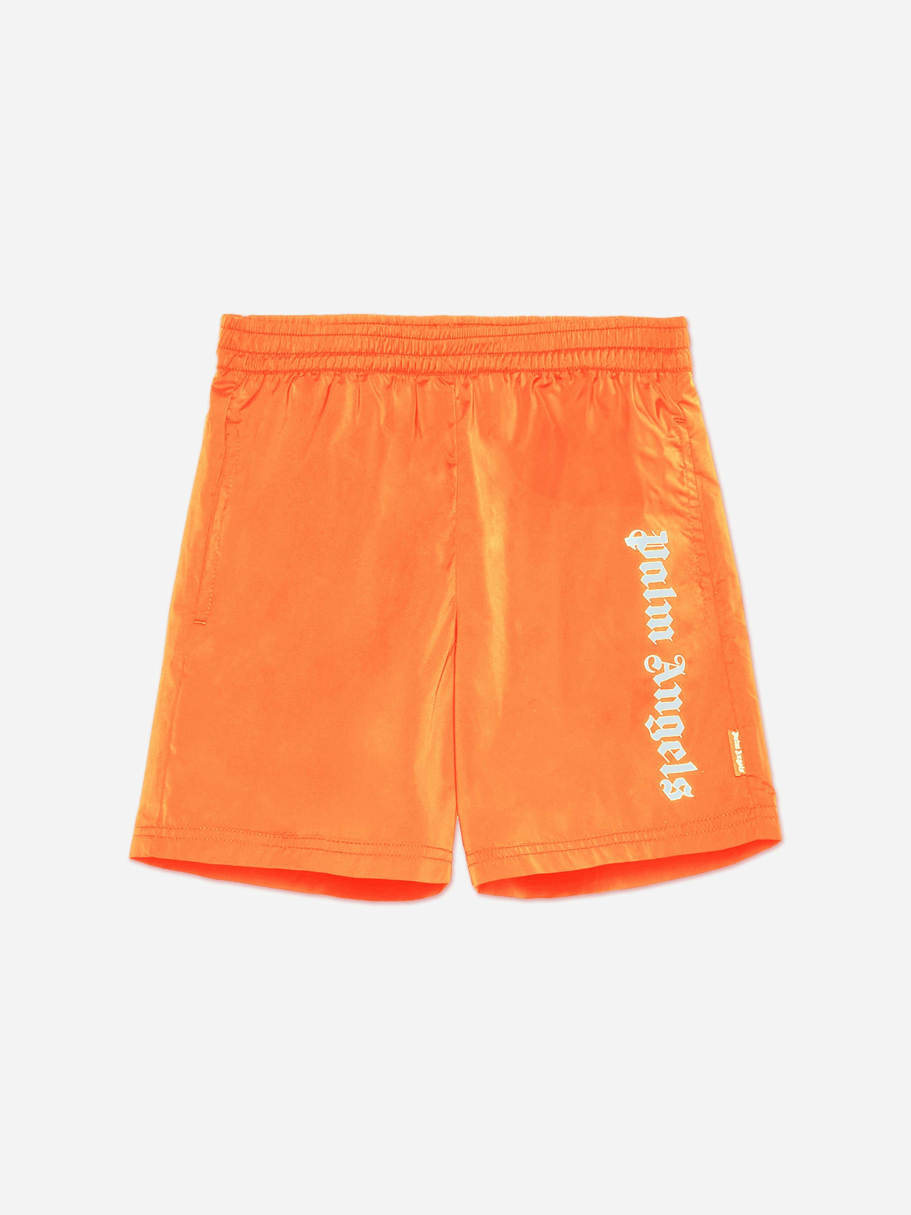 Palm Angels Boys Orange Overlogo Swim Shorts In - 10 Yrs