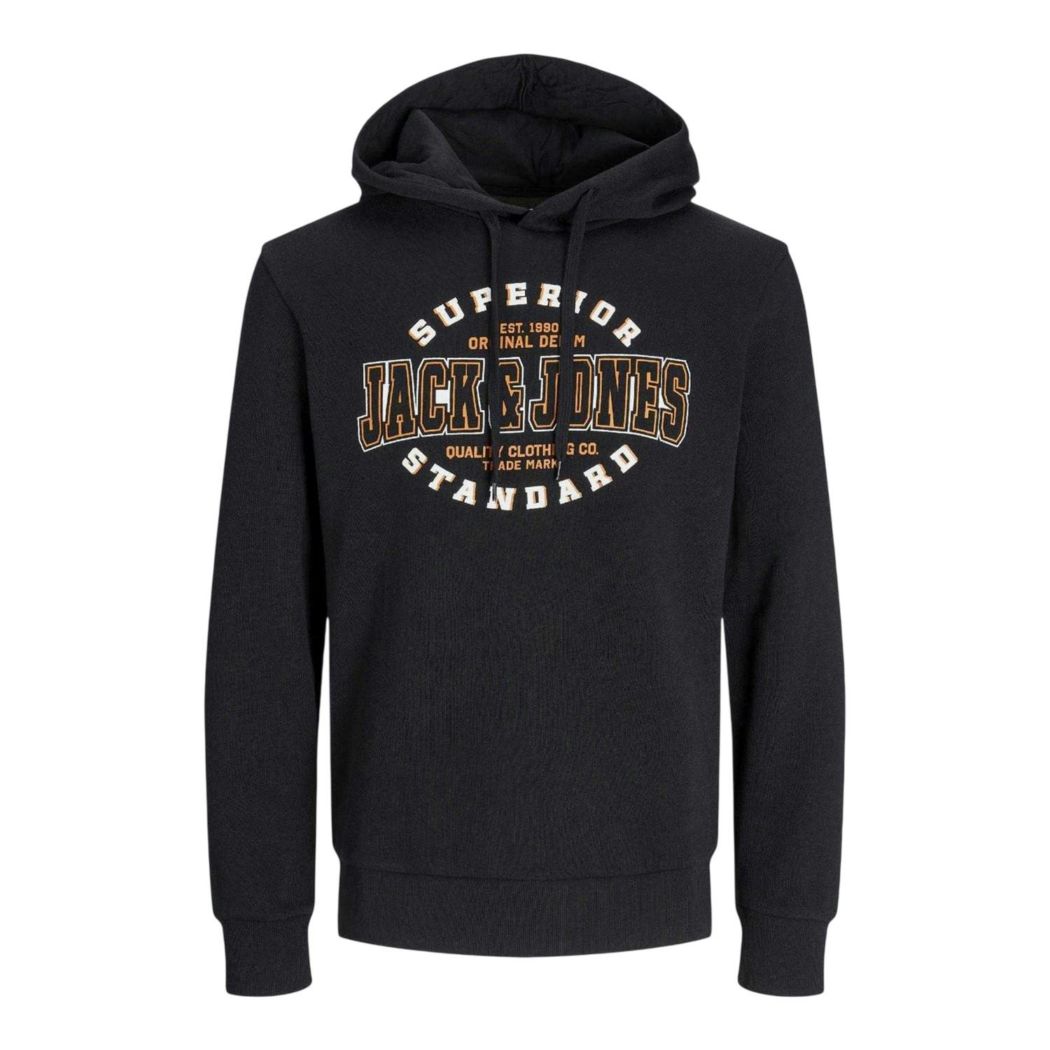 Jack And Jones Men's Black Logo Hoodie - Xxl - 100% Mixed