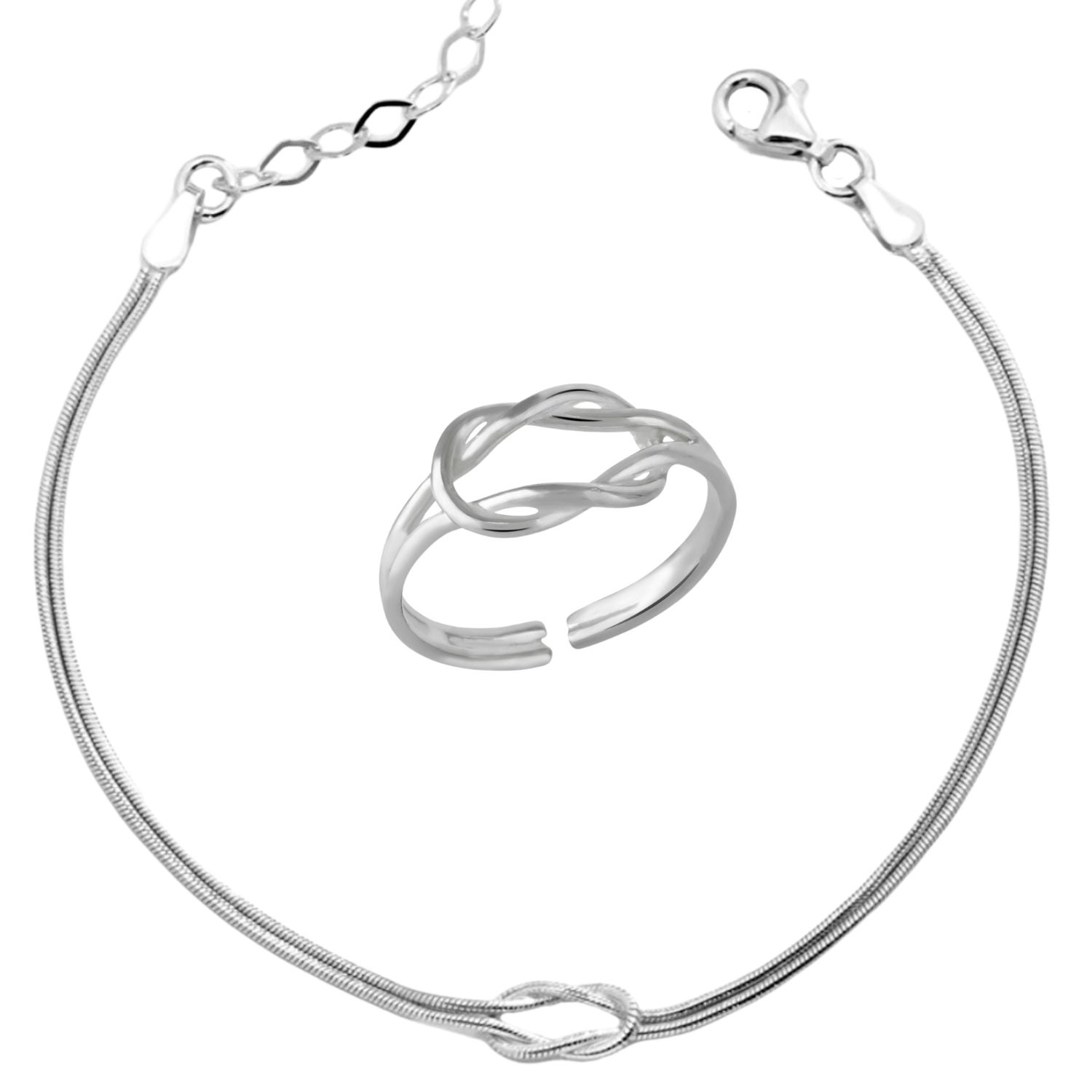 Spero London Silver Knot Bracelet And Ring Set In Sterling