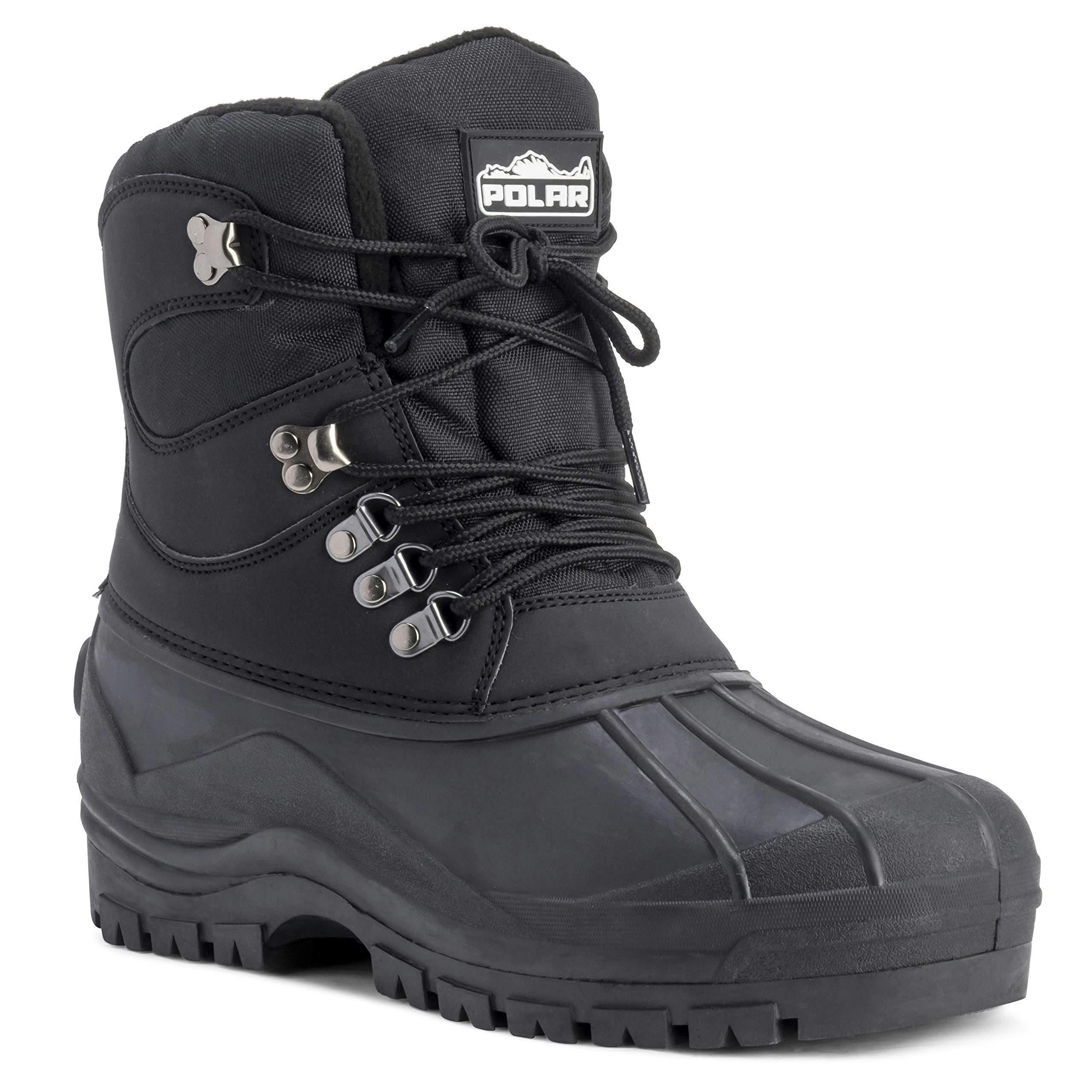 Viva Men's Black Polar Snow Boots - Rubber Sole, Lace-Up Closure, Fleece Lined - 9
