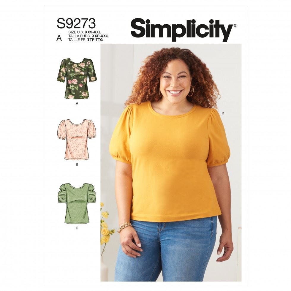 Simplicity Women's Sewing Pattern 9273, Tops For A (Xxs-Xs-S-M-L-Xl-Xxl) - Easy - A (Xxs-Xs-S-M-L-Xl-Xxl)