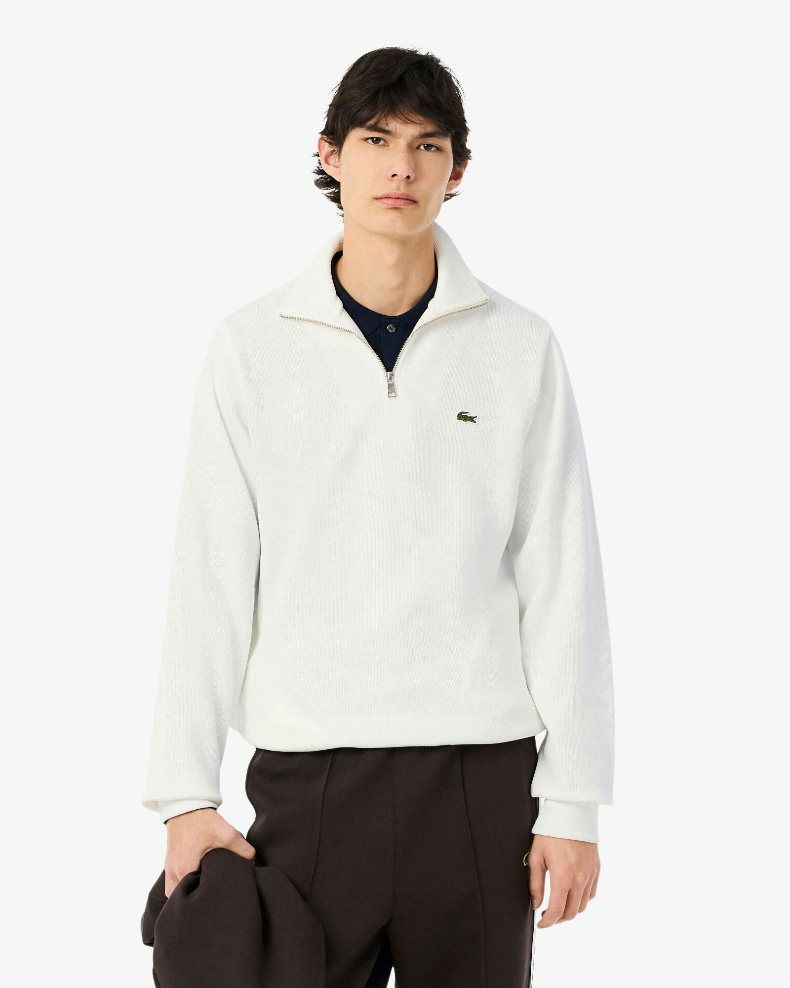 Lacoste Men's Zippered Stand-Up Collar Cotton Sweatshirt - Flour 70V - Flour 70V - Xxl