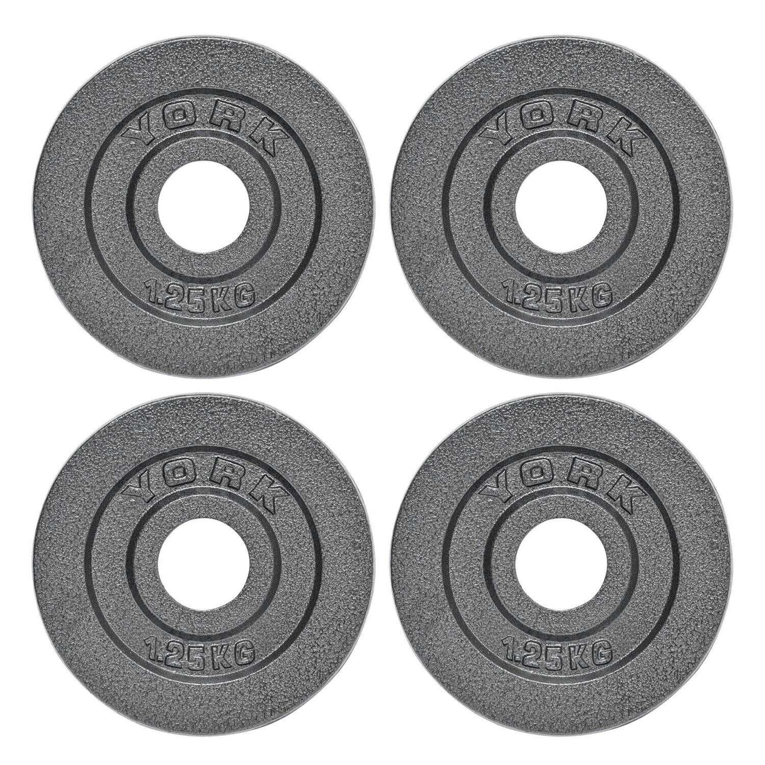 York Grey Olympic Hammertone Cast Iron Weight Plates 4 X 1.25Kg