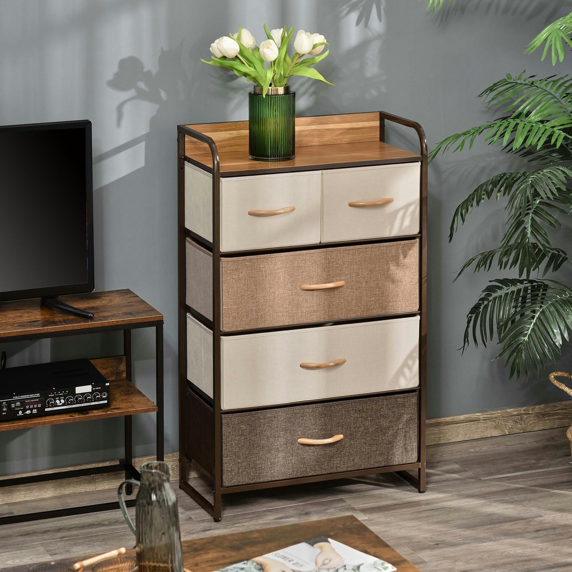 Rackhams Closet Dresser, Dresser Tower With 5 Linen Fabric Drawers Steel Frame