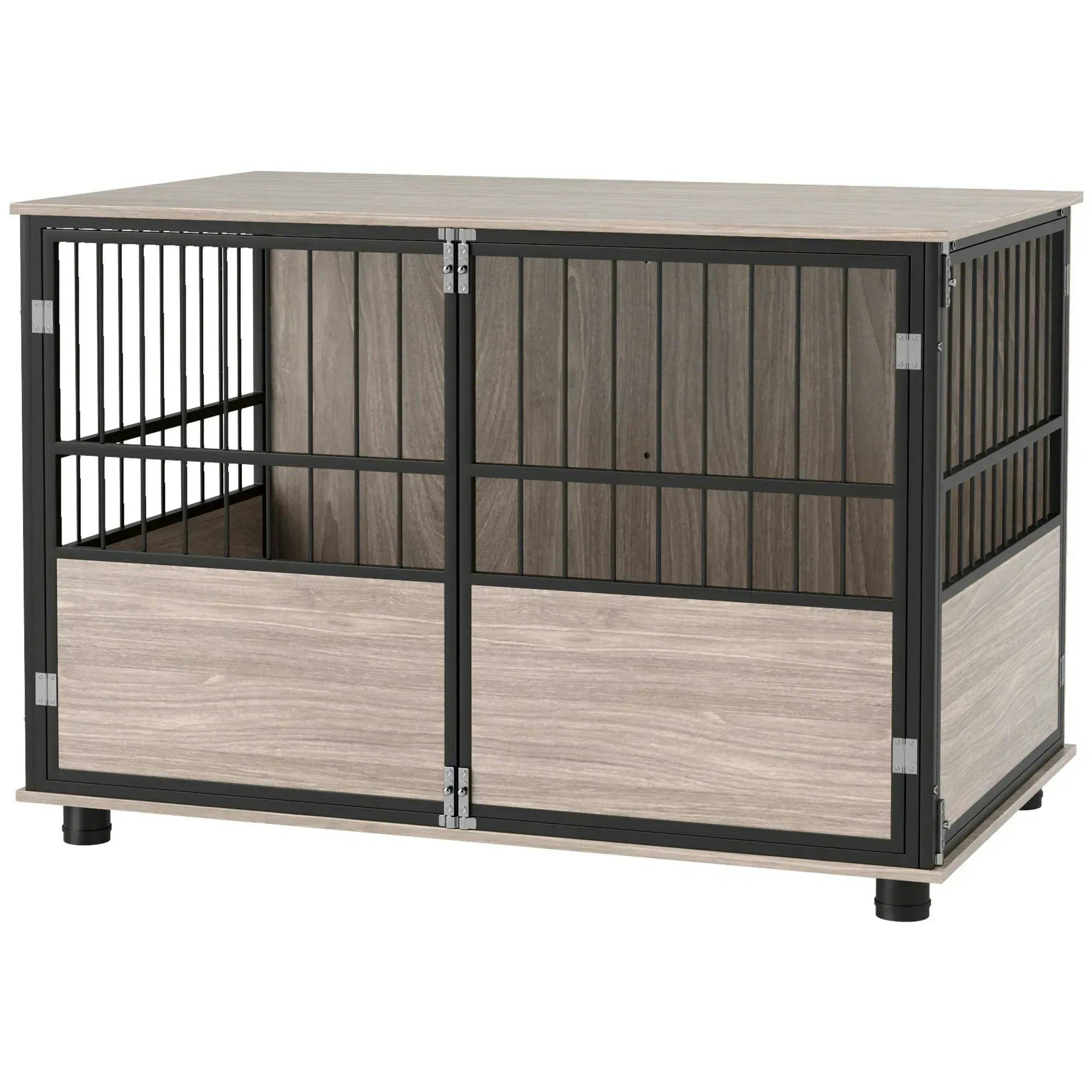 Pawhut Unisex Brown 100Cm Dog Crate Furniture Dog Cage End Table Indoor W/ Doors, Cushion In - Image 7