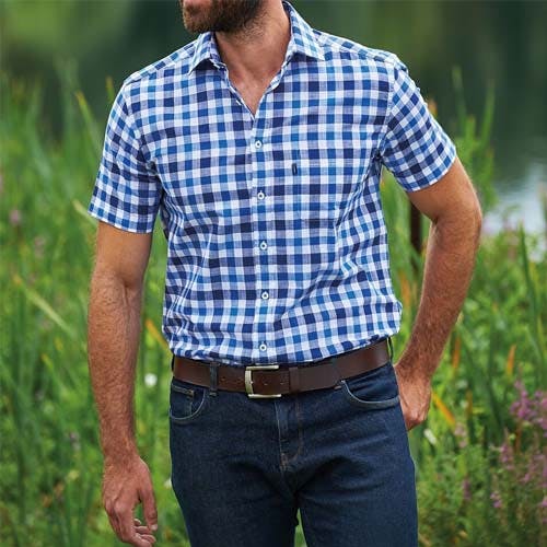 Coolandnew Men's Blue Champion Short Sleeve Holkham Check Shirt - Xl
