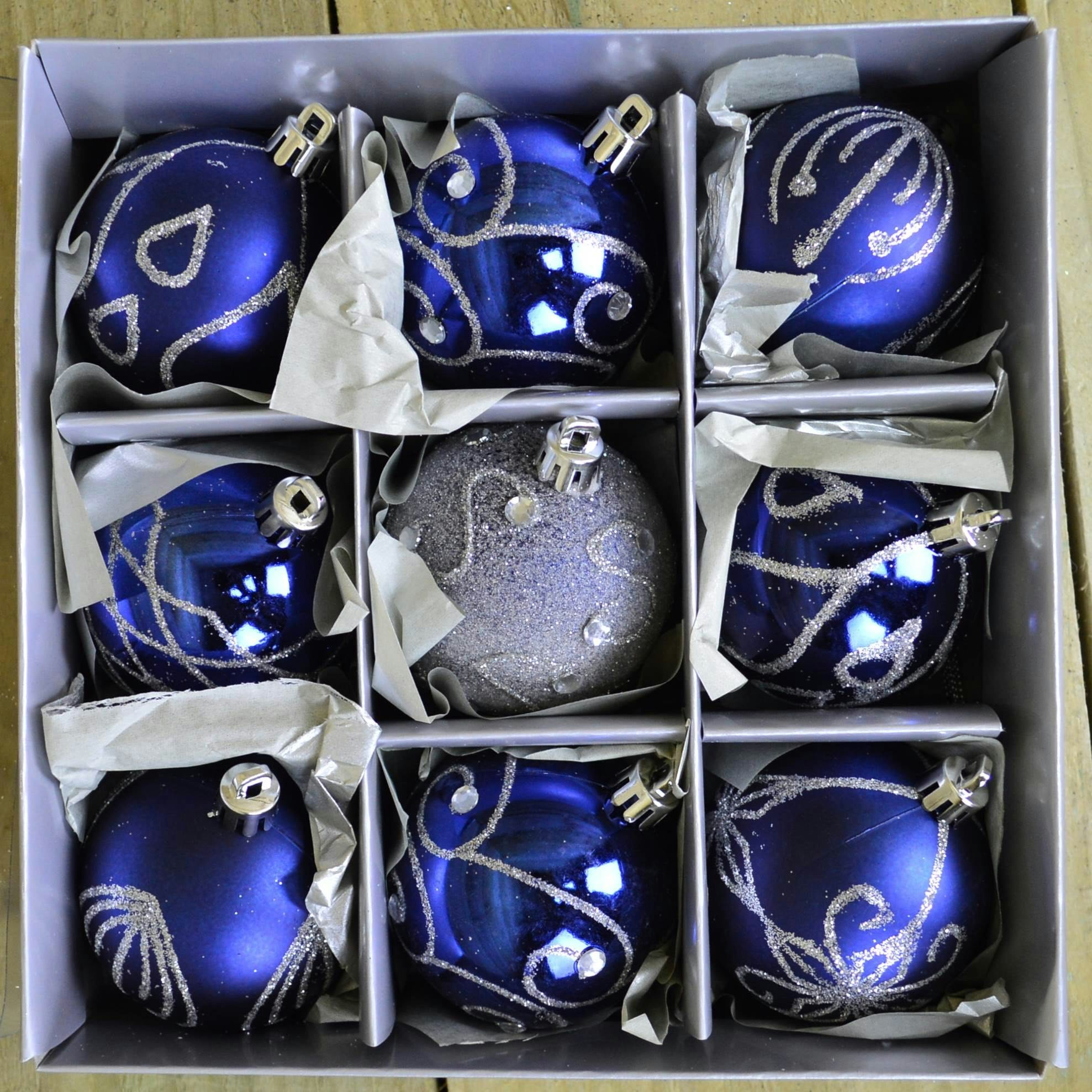 Rackhams Blue 9 Pack Premier 60Mm Deluxe Glitter Christmas Tree Baubles - Midnight