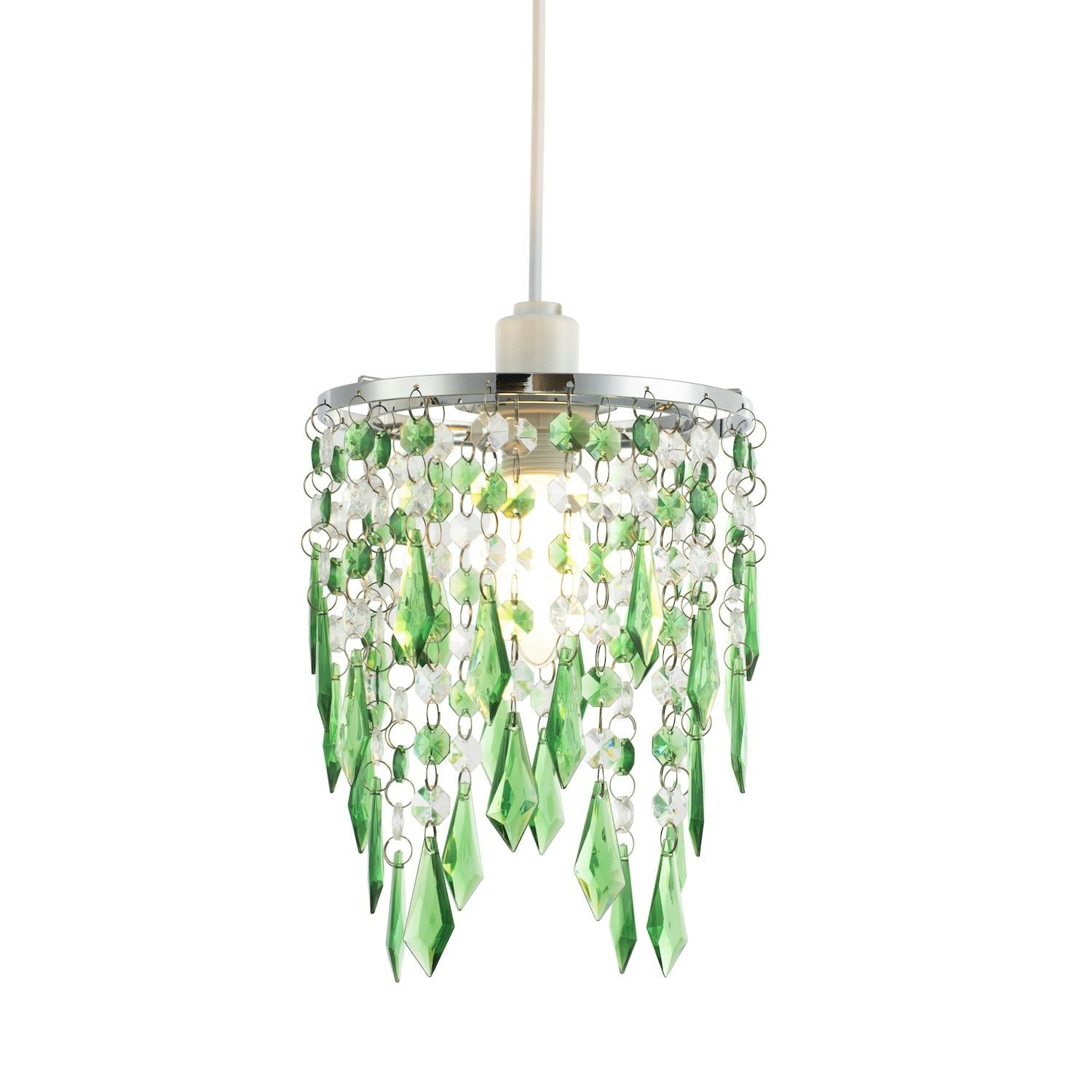 Rackhams Light/Green Modern Waterfall Design Pendant Shade With Clear/Emerald Acrylic Drops And Beads