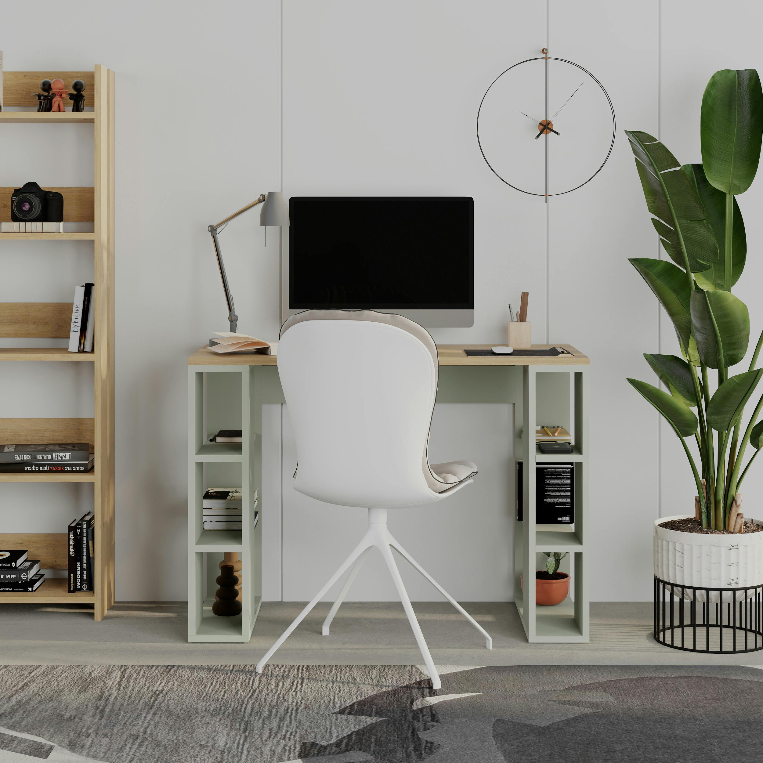 Decortie Green Modern Colmar 106Cm Working Desk Particleboard 3 Open Shelves Wall Fix H75xw106cm - Ash