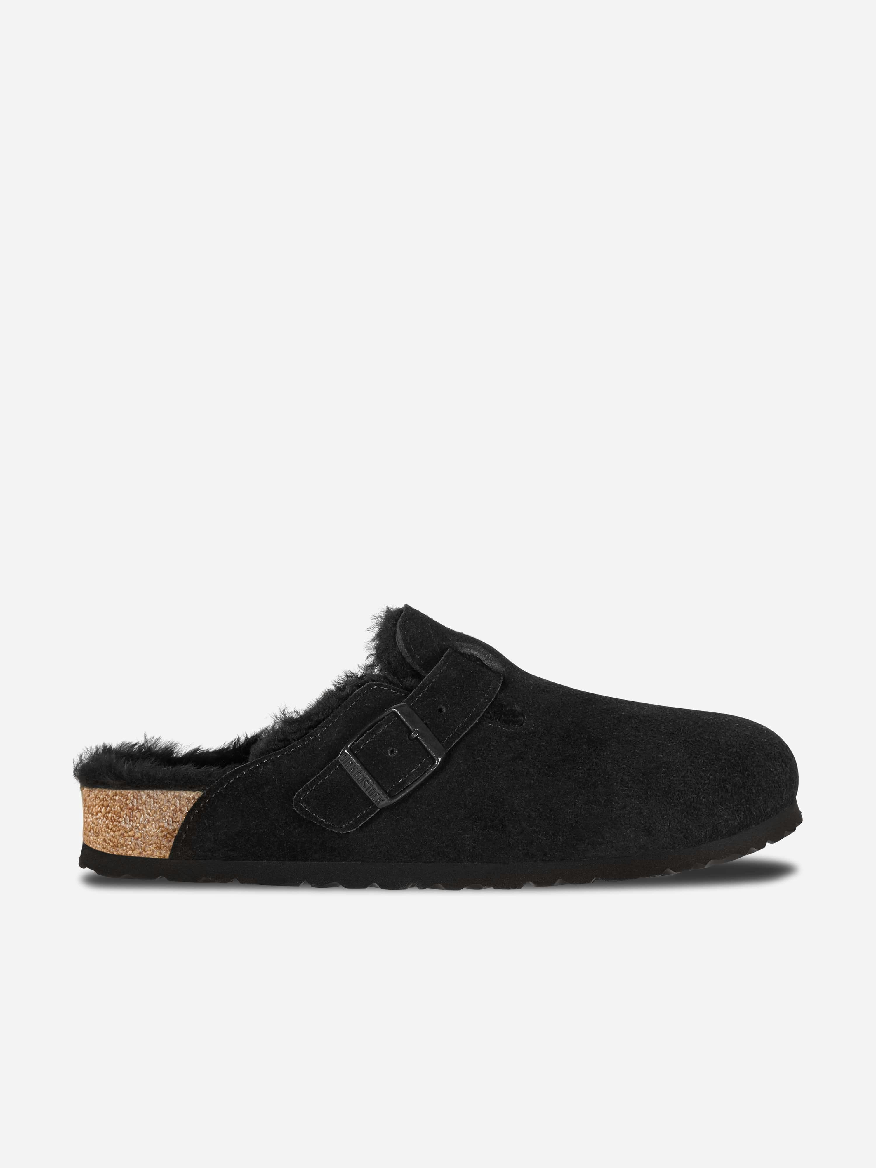Birkenstock Black Boston Shearling Suede Clogs In - Eu 35 Uk 2.5