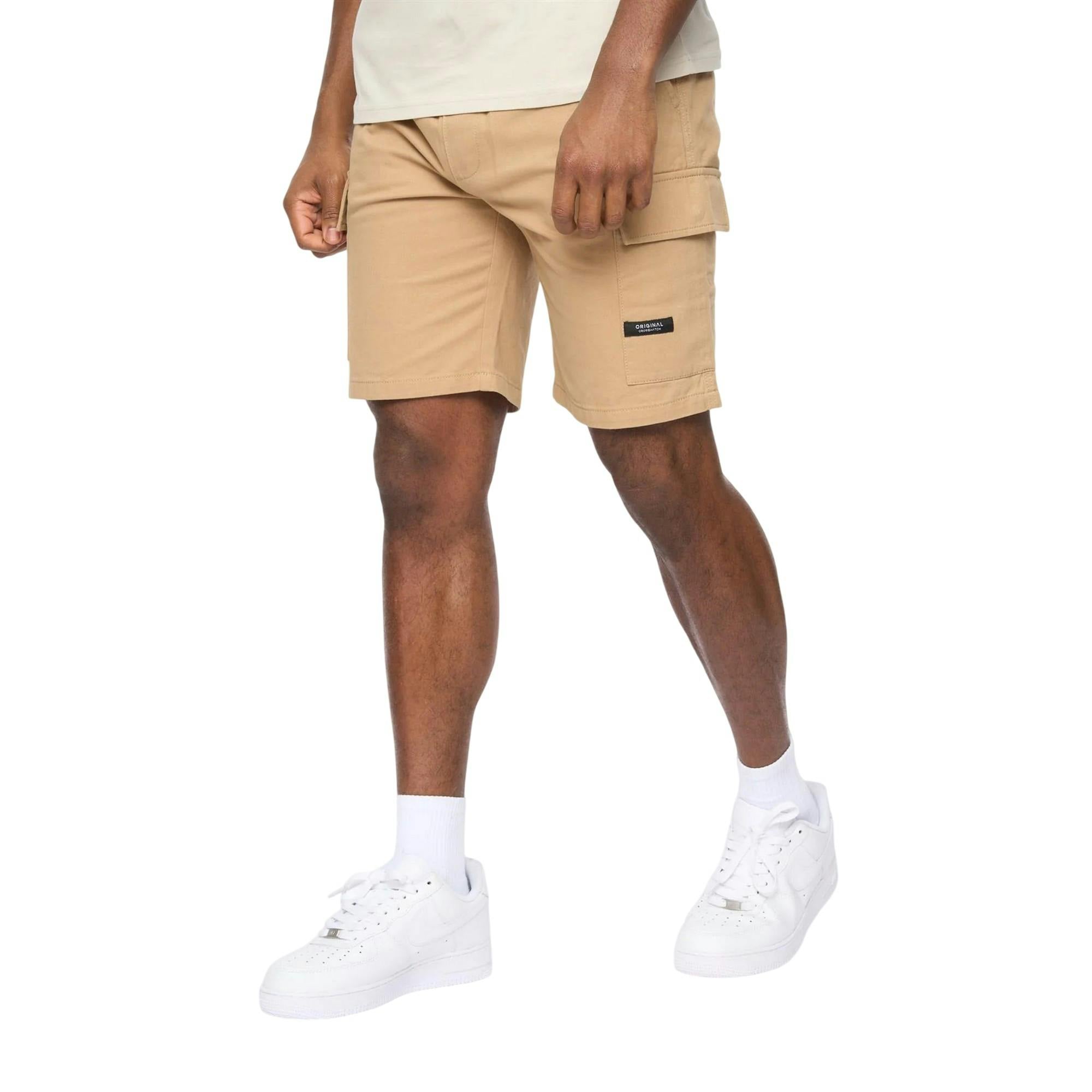 Crosshatch Men's Utilate Elasticated Waist Cargo Shorts - Stone - L - Stone - 100% Cotton