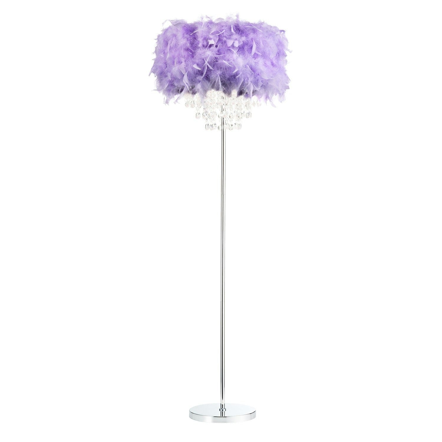 Happy Homewares Lilac Modern Chandelier Style Feather Floor Lamp With Waterfall Drops