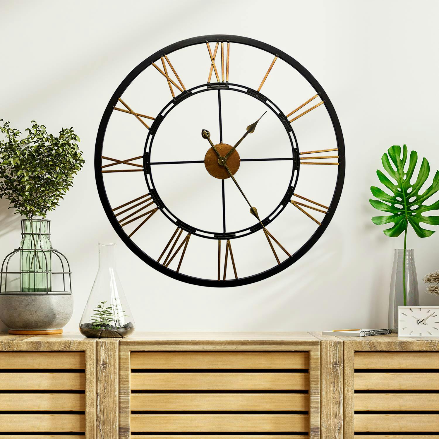 Rackhams Gold/Black Wc2085 - Greenwich Roman Iron Clock - 70 Cm / 27.5 In