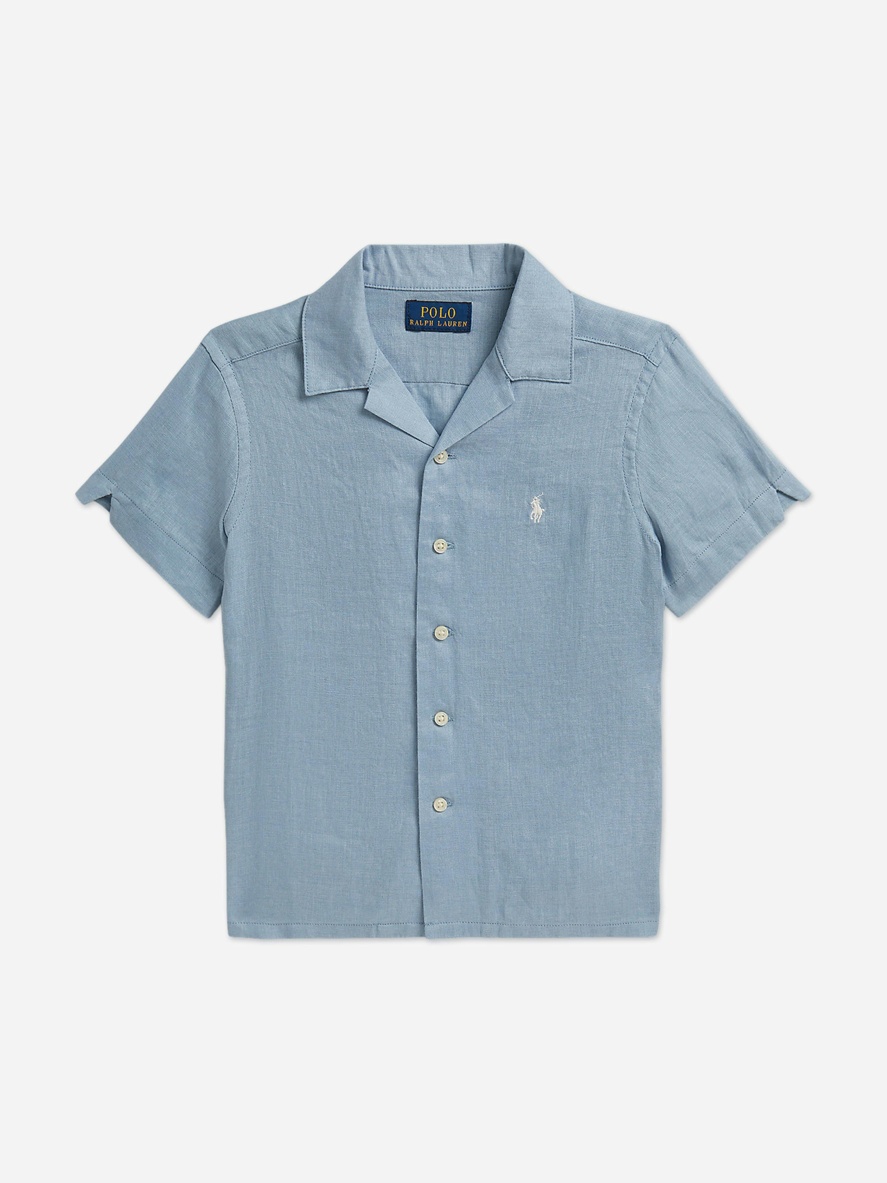 Ralph Lauren Kids Boys Blue Ralph Lauren Linen Logo Shirt In - 2 Yrs
