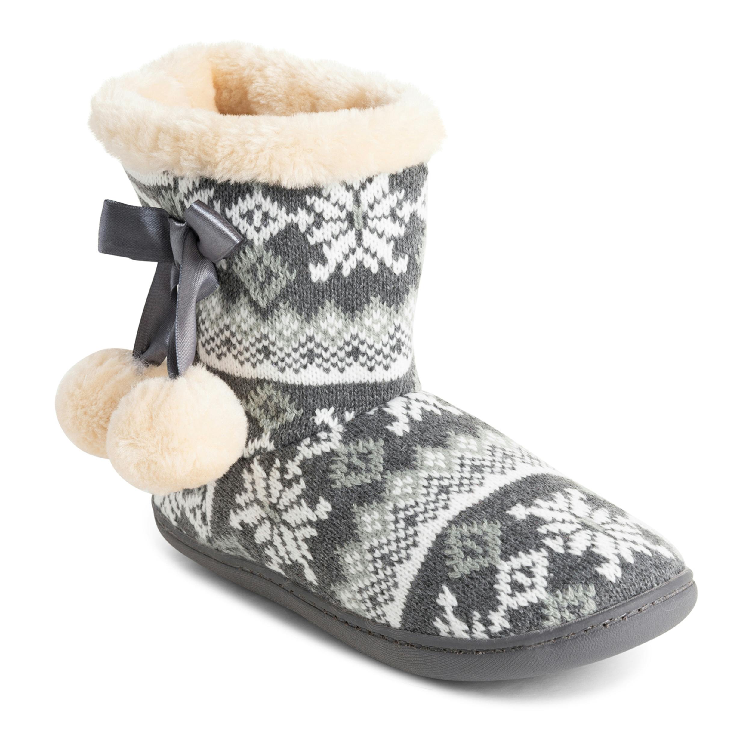 Viva Women's Grey/White Polar Memory Foam Pom Pom Winter Faux Fur Cosy Slippers - 5