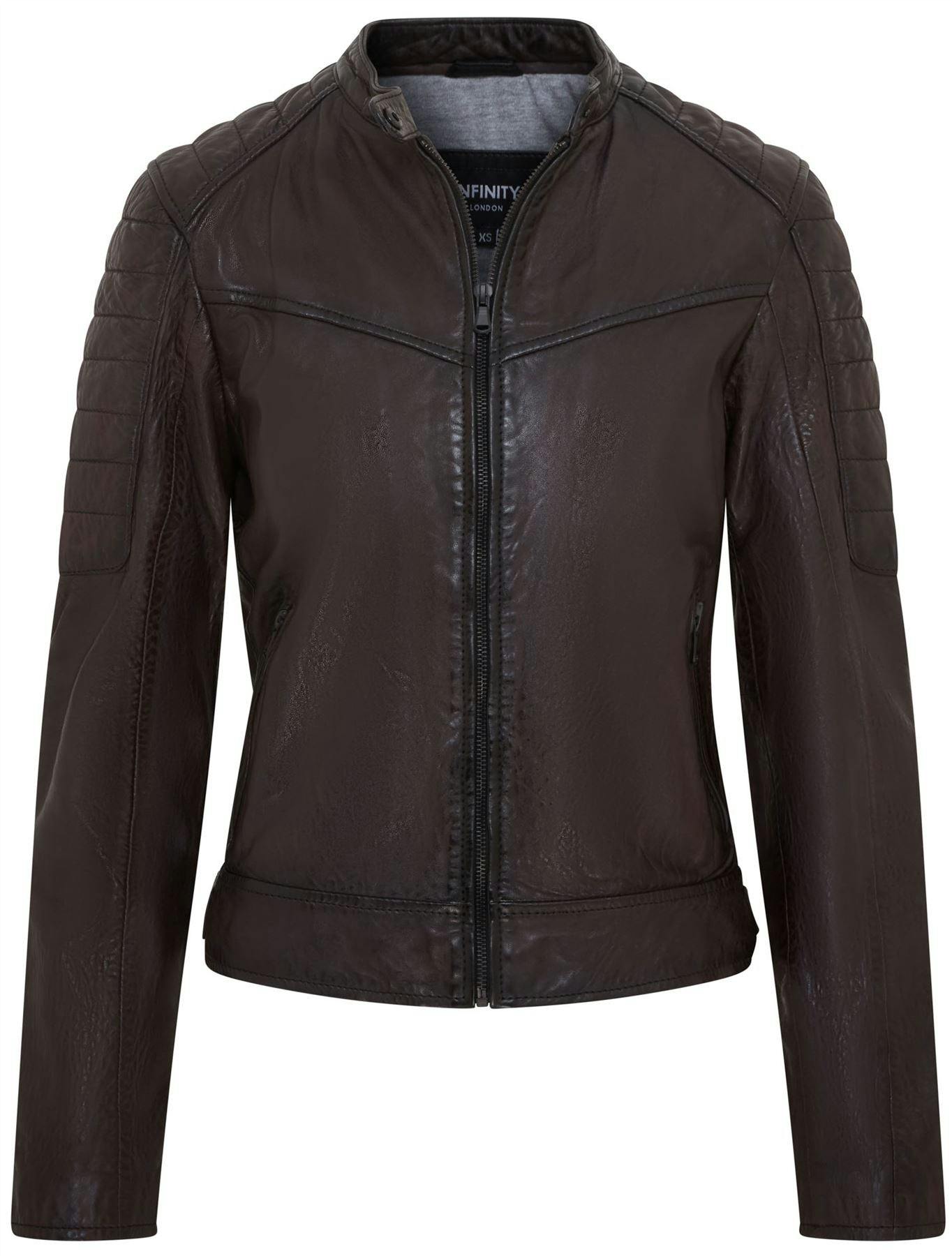 Infinity Leather Women's Brown Retro Quilted Leather Biker Jacket - Horten - Burnish - Uk 4XL/22 | Eu 48 | Us 18