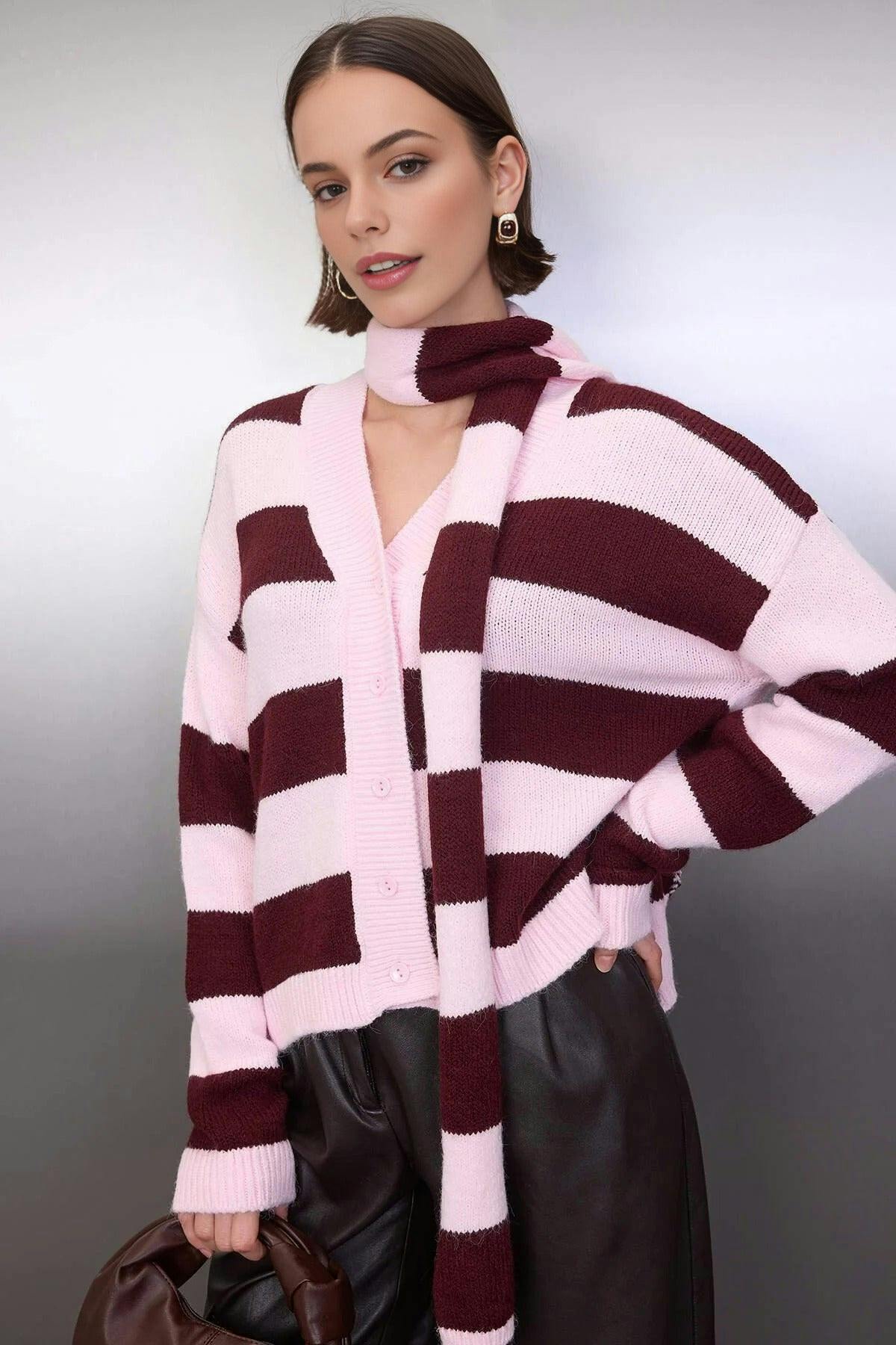 Wovcor Soft-Textured Oversize V-Neck Knit Cardigan With Shawl Detail - Multi - L