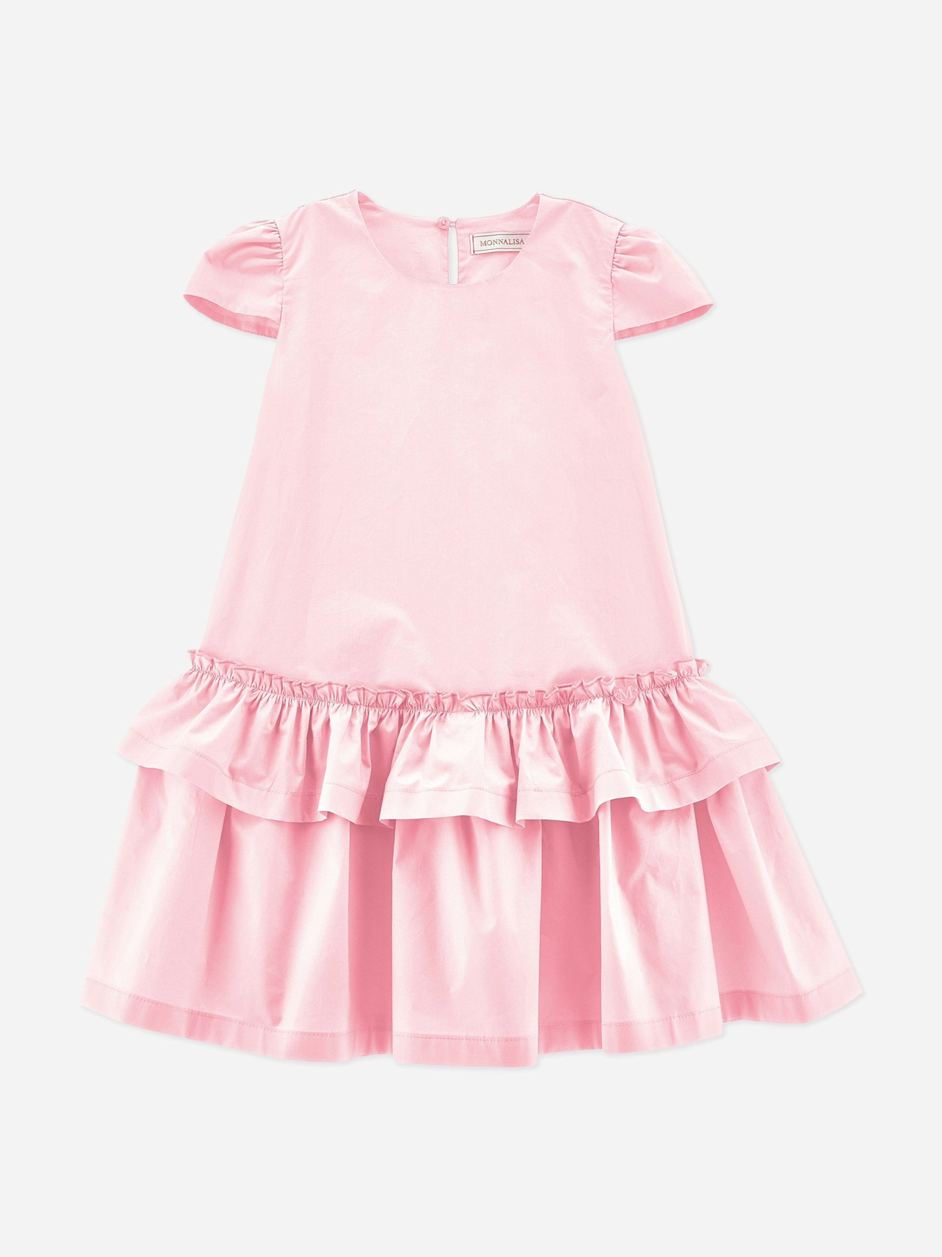 Monnalisa Pink Giirls Cotton Ruffle Dress In - 3 Yrs