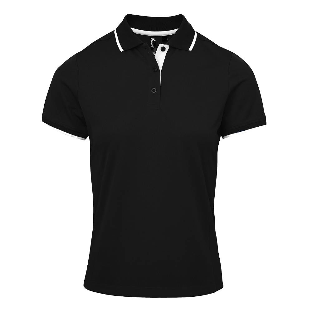Premier Womens/Ladies Coolchecker Contrast Pique Polo Shirt (Black/White) - Size Small - Image 3