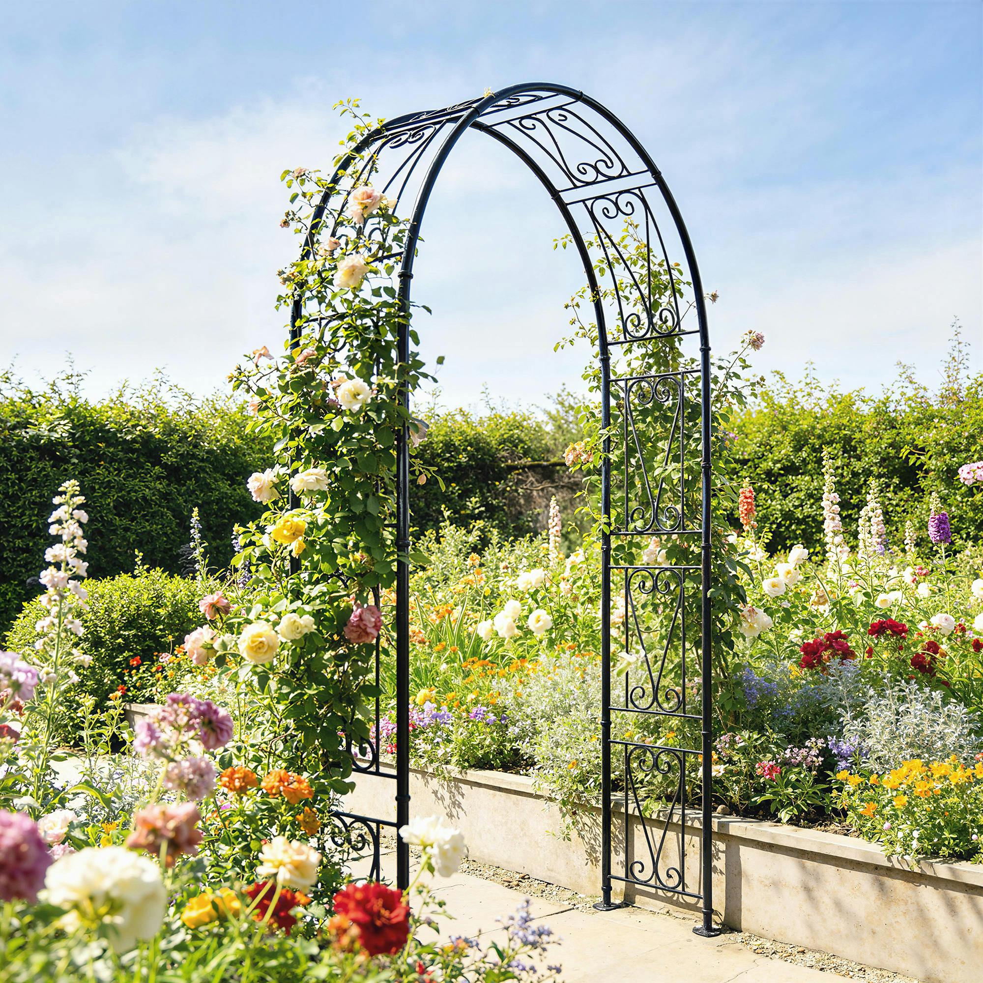 Outsunny Black Garden Arch, Rose Arch, - Metal - 155 X 40 X 246 Cm