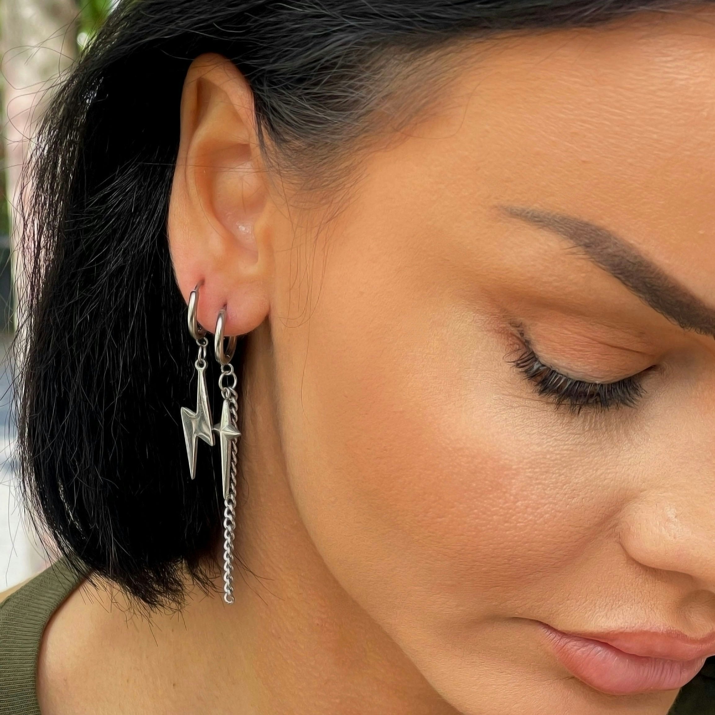 Luxe Tones Atlas Lightning Bolt Mismatch Dangle Earrings