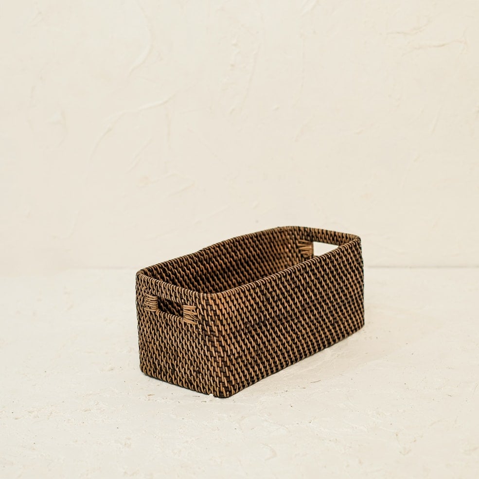Rackhams Dark/Brown Colourful Rattan Storage Baskets In 4 Colours - Long - One