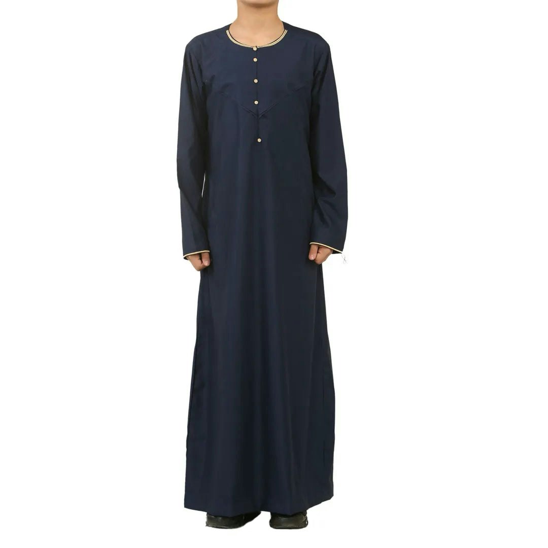 Thobez Boys Gold Oe-300 - 'S Emirati Omani Thobe Embroidery - 46 - Navy