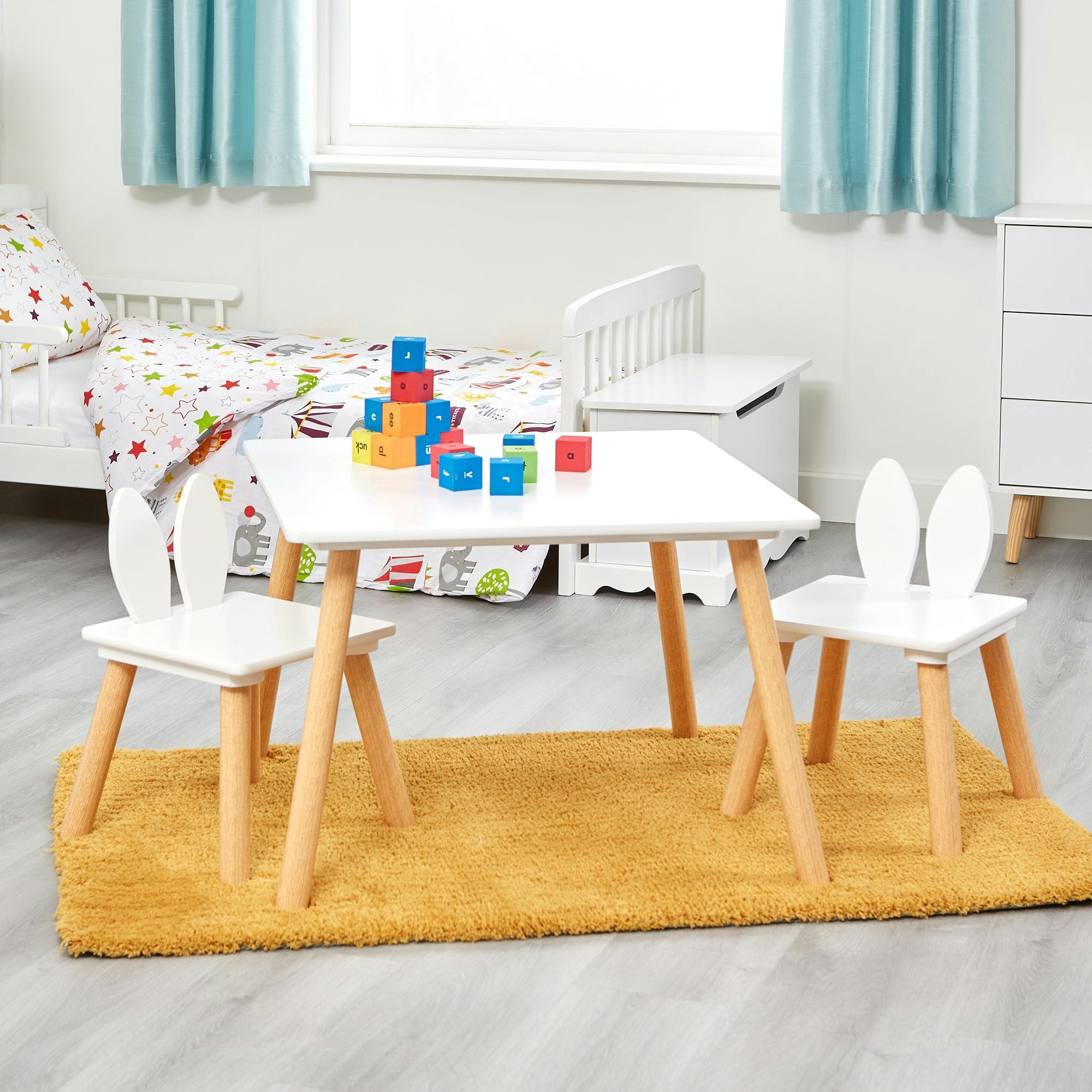 Liberty House Toys White Kids Bunny Wooden Table & Two Chairs