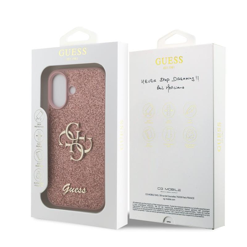 Guess Pink Pu Fixed Glitter Big 4G Metal Logo Case For Iphone 17 6.3" - Guhcp17shg4sgp