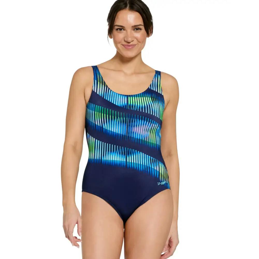 Zoggs Women's Blue Circus Adjustable Scoopback Swimsuit - Navy - Uk Size 8