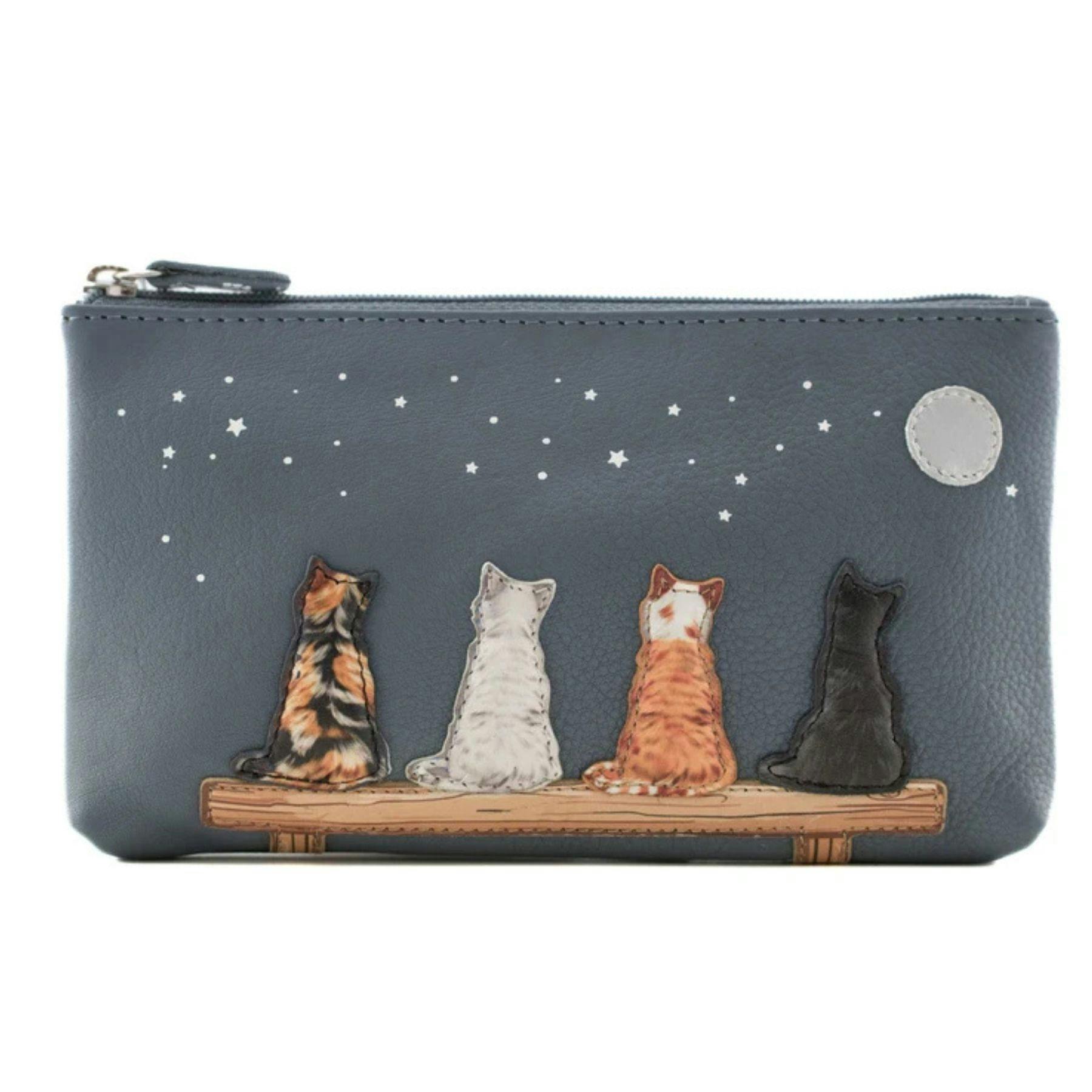 Mala Leather Midnight Cats Genuine Leather Zipped Glasses Case - Denim