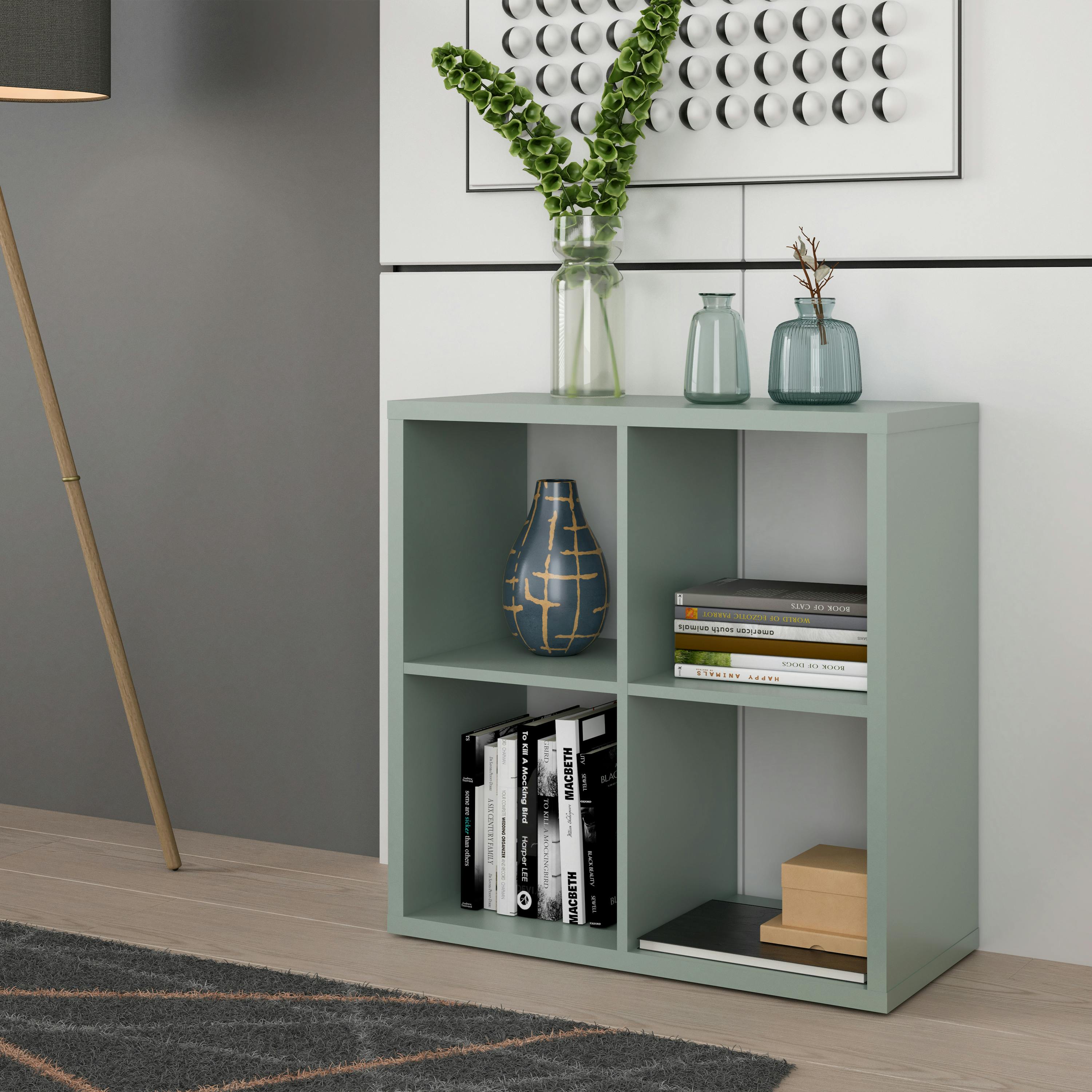 Rackhams Green Mauro 2X2 Storage Unit In Sage - W 72.7 X H 72.8 X D 32.9Cm - 1 - Manufactured Wood