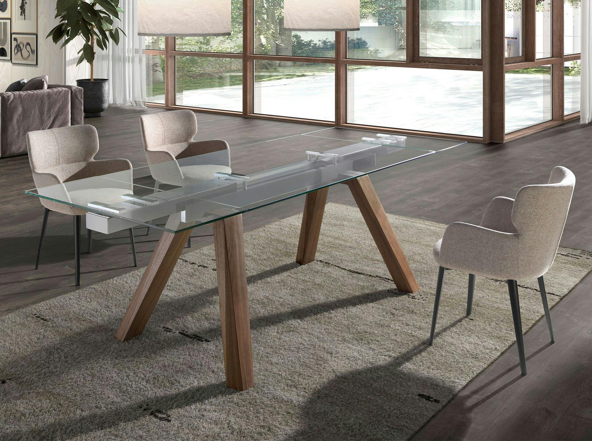 Rackhams Rectangular Tempered Glass And Walnut Extending Dining Table 1123