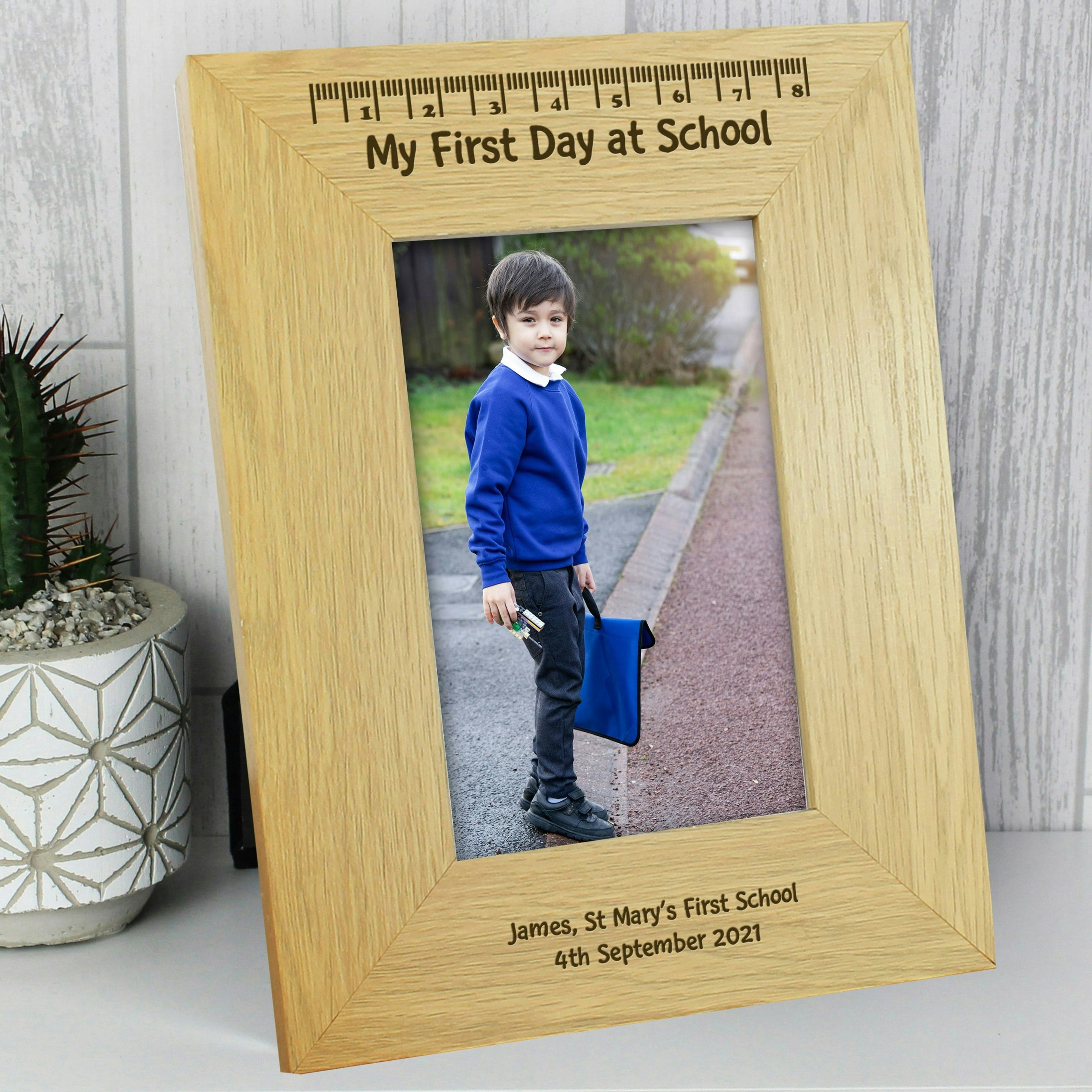Rackhams Personalised Oak Finish 6X4 My First Day At School Photo Frame