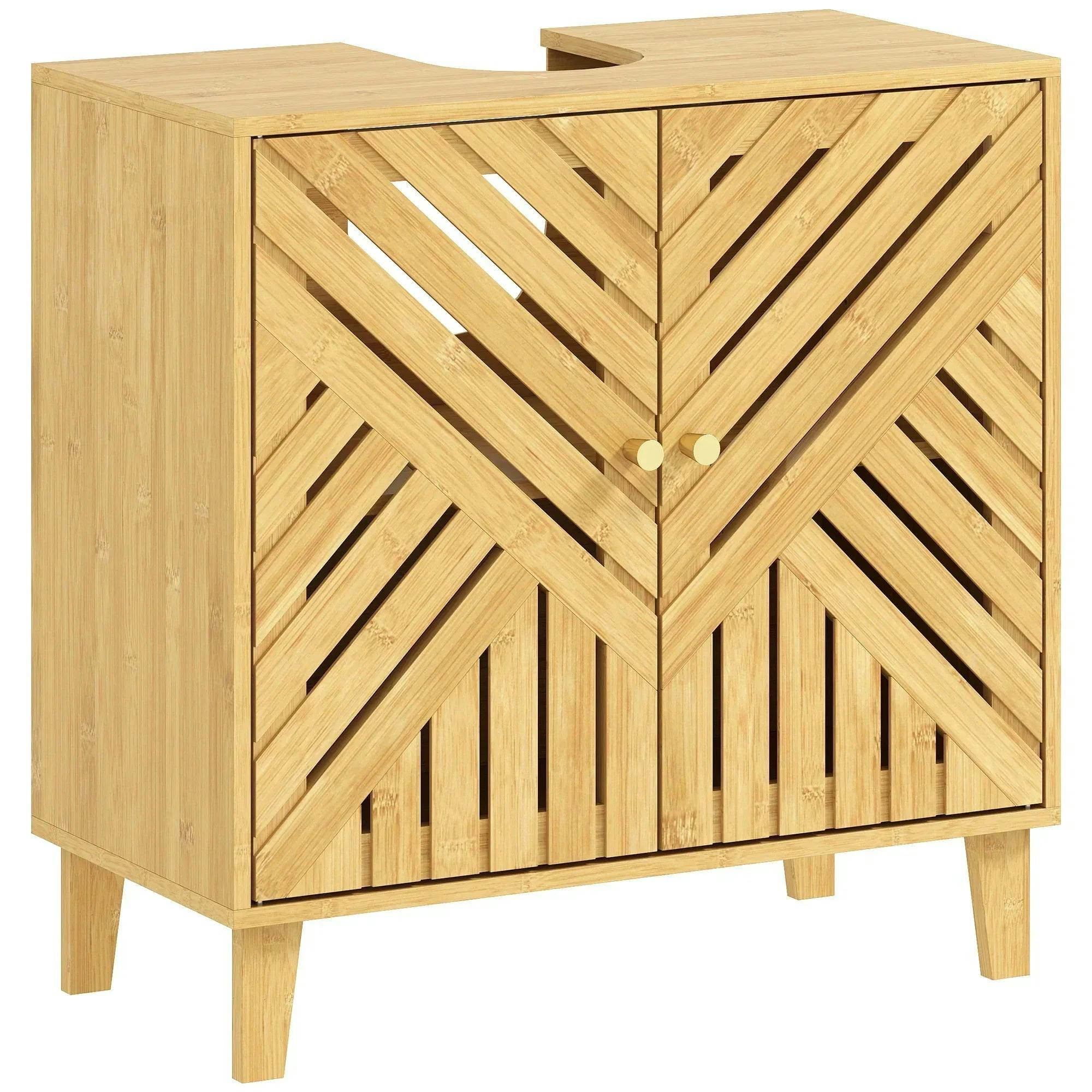 Bobobiy Bamboo Bathroom Under Sink Cabinet With Adjustable Shelf For Basin Without Pedestal - Natural - Natural Wood Finish