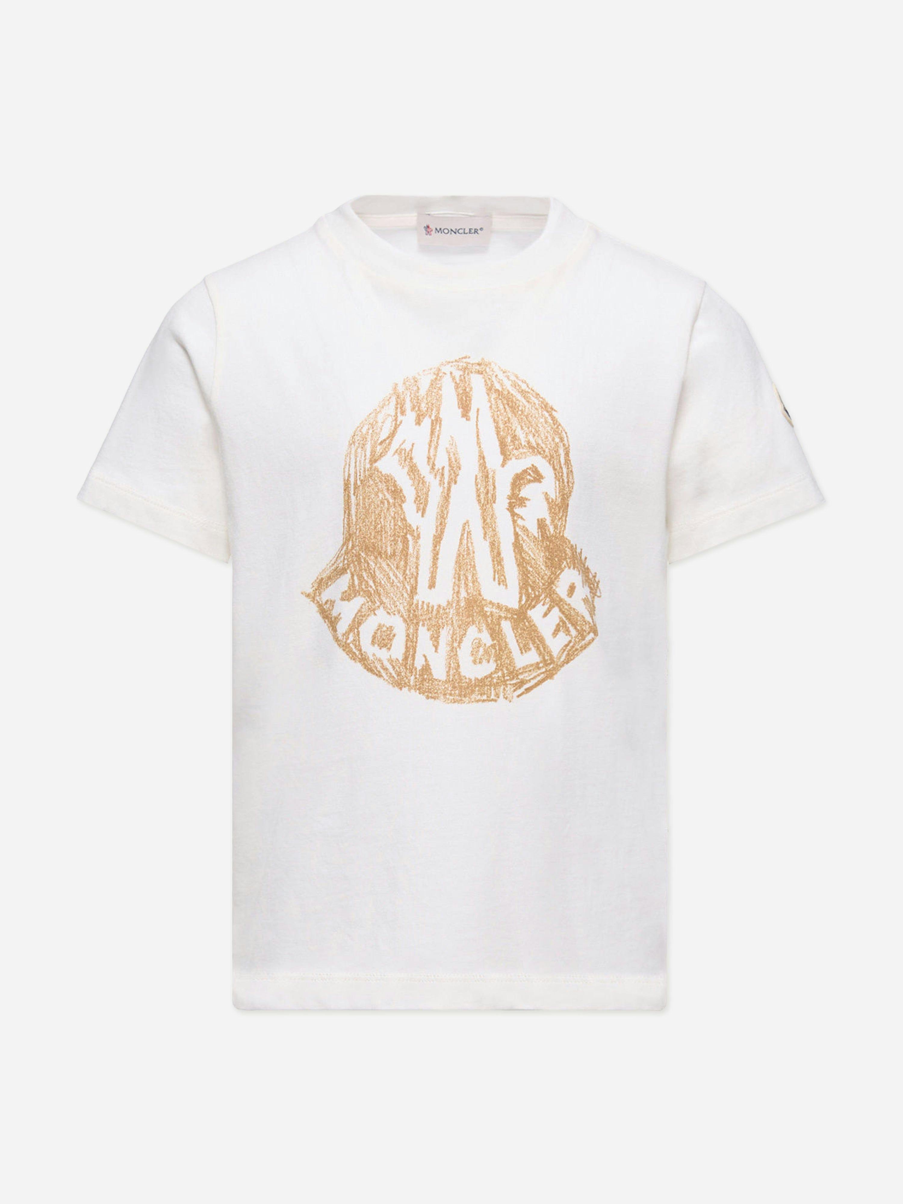 Moncler Enfant Boys White Logo Print T-Shirt In - 8 Yrs