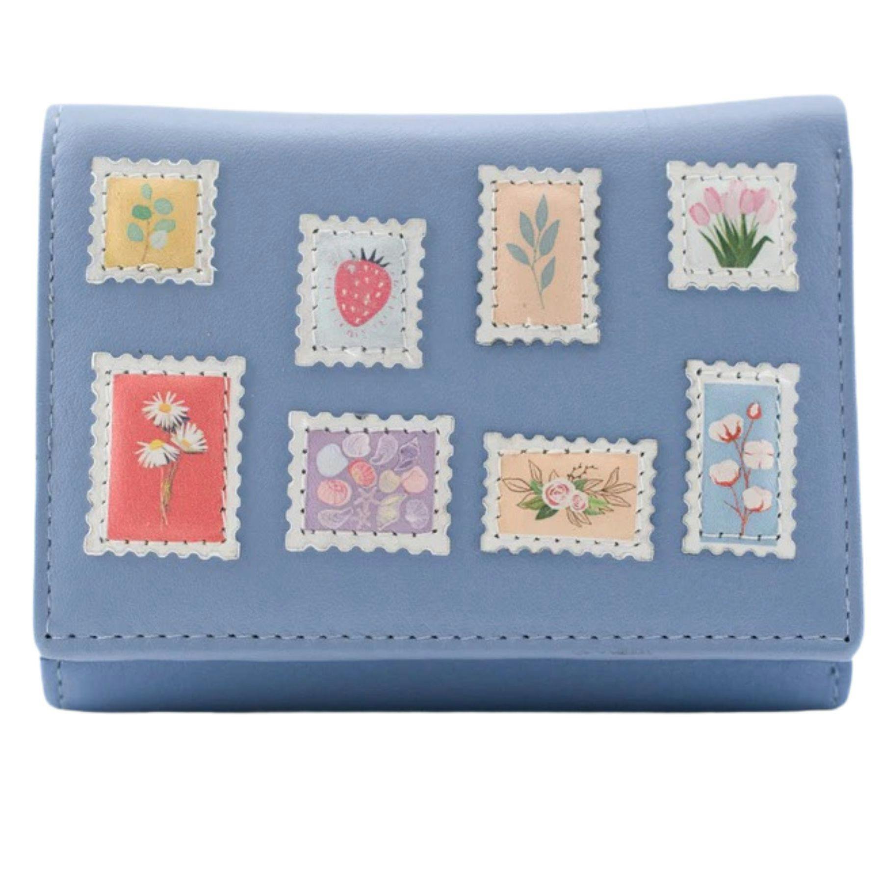 Mala Leather Blue The Botanists Post Range Tri Fold Purse - One Size - Leather