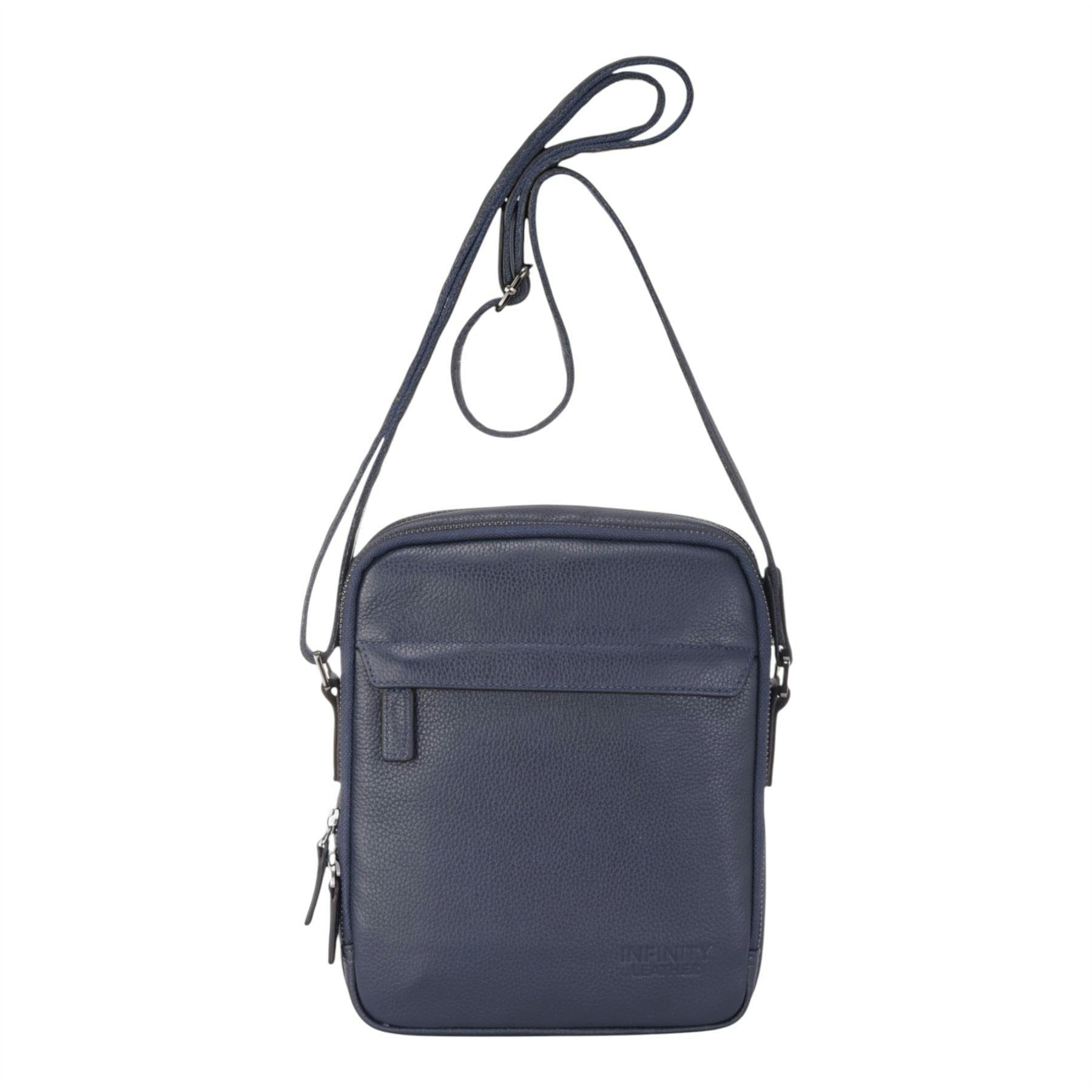Infinity Leather Blue Genuine Leather Vintage Messenger Crossbody Travel Bag - Hawthrone - Navy - 18.5 X 23 X 6.5 Cm