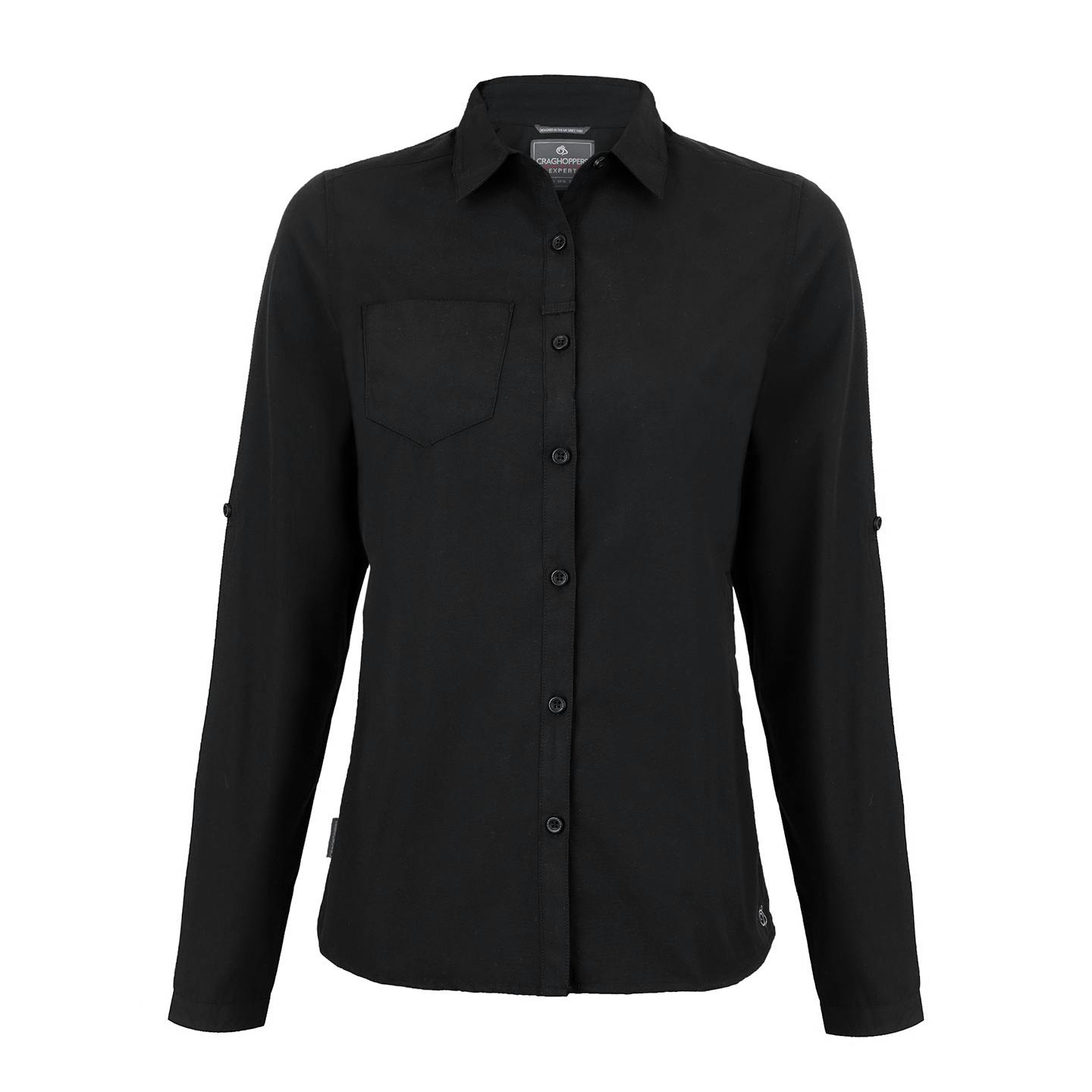 Craghoppers Women's Black / Expert Kiwi Long-Sleeved Shirt - 8 Uk - 65% Recycled Polyester/35% Cotton